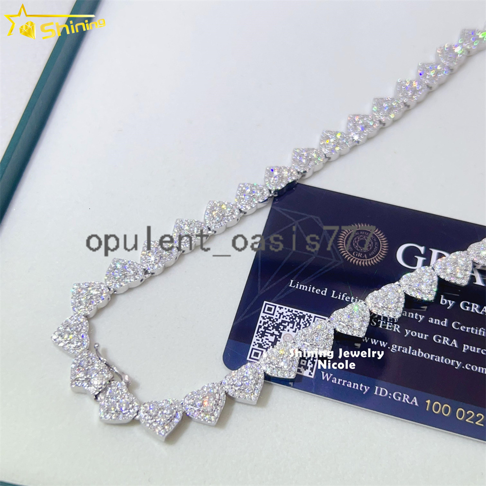 Wholesale Price Sterling Silver 925 Iced Out Vvs Moissanite Fine Hip Hop Jewelry Heart Cuban Link Chain Bracelet for Women
