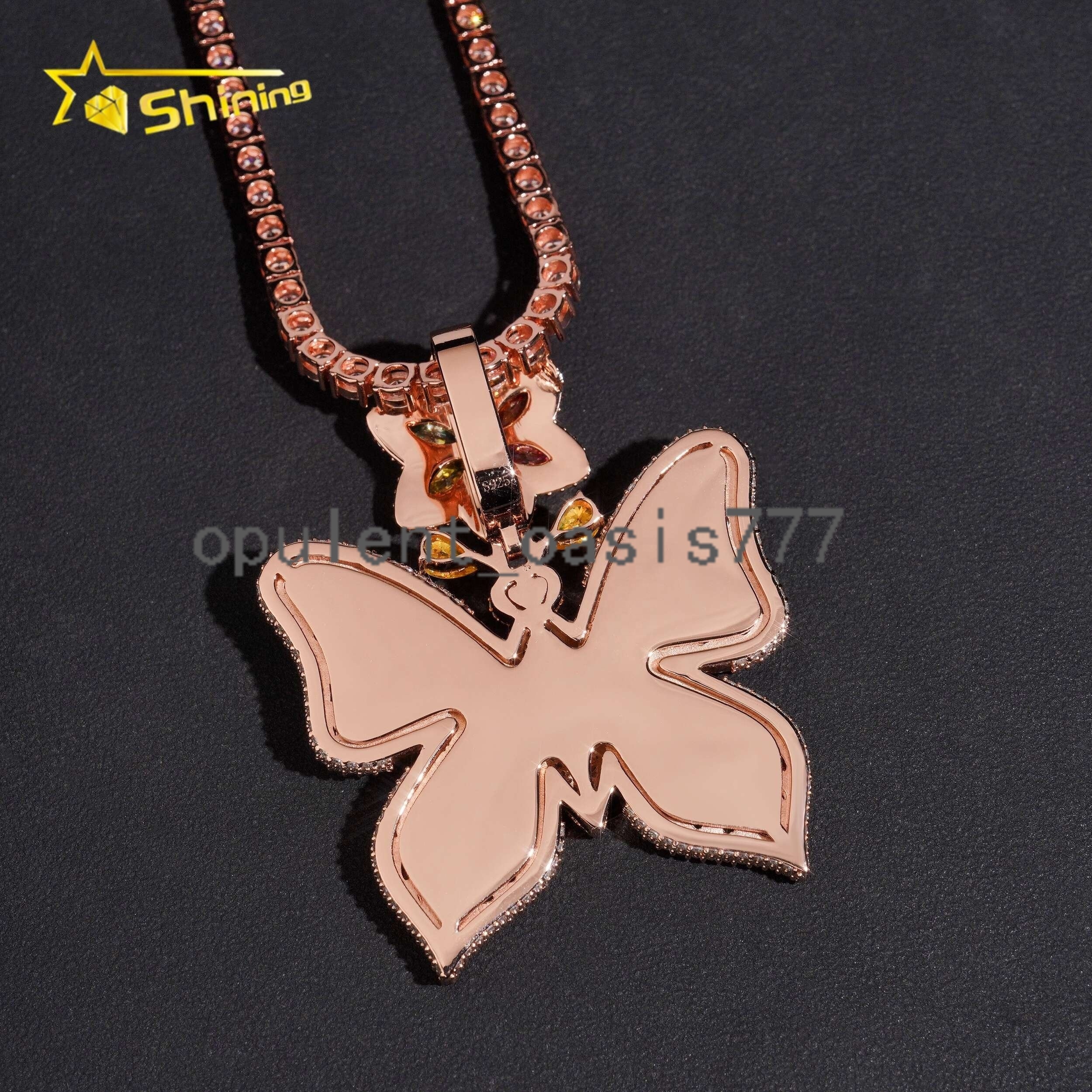 Top Quality Hip Hop Rapper Style 925 Sterling Silver Butterfly Iced Out Moissanite Diamond Pendant