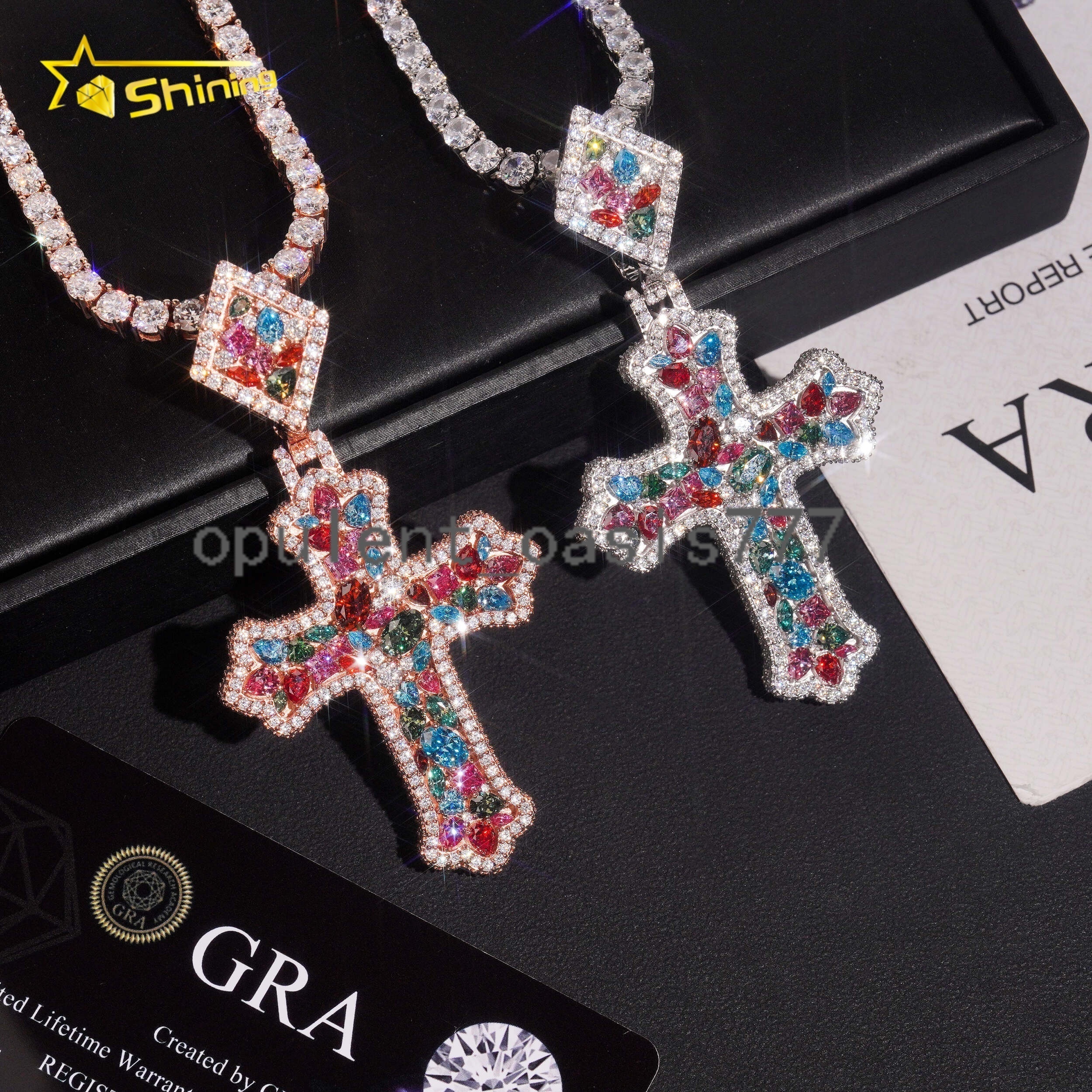 Hot Selling Hip Hop Style 925 Sterling Silver High Quality Iced Out Cross Colorful Moissanite Pendants