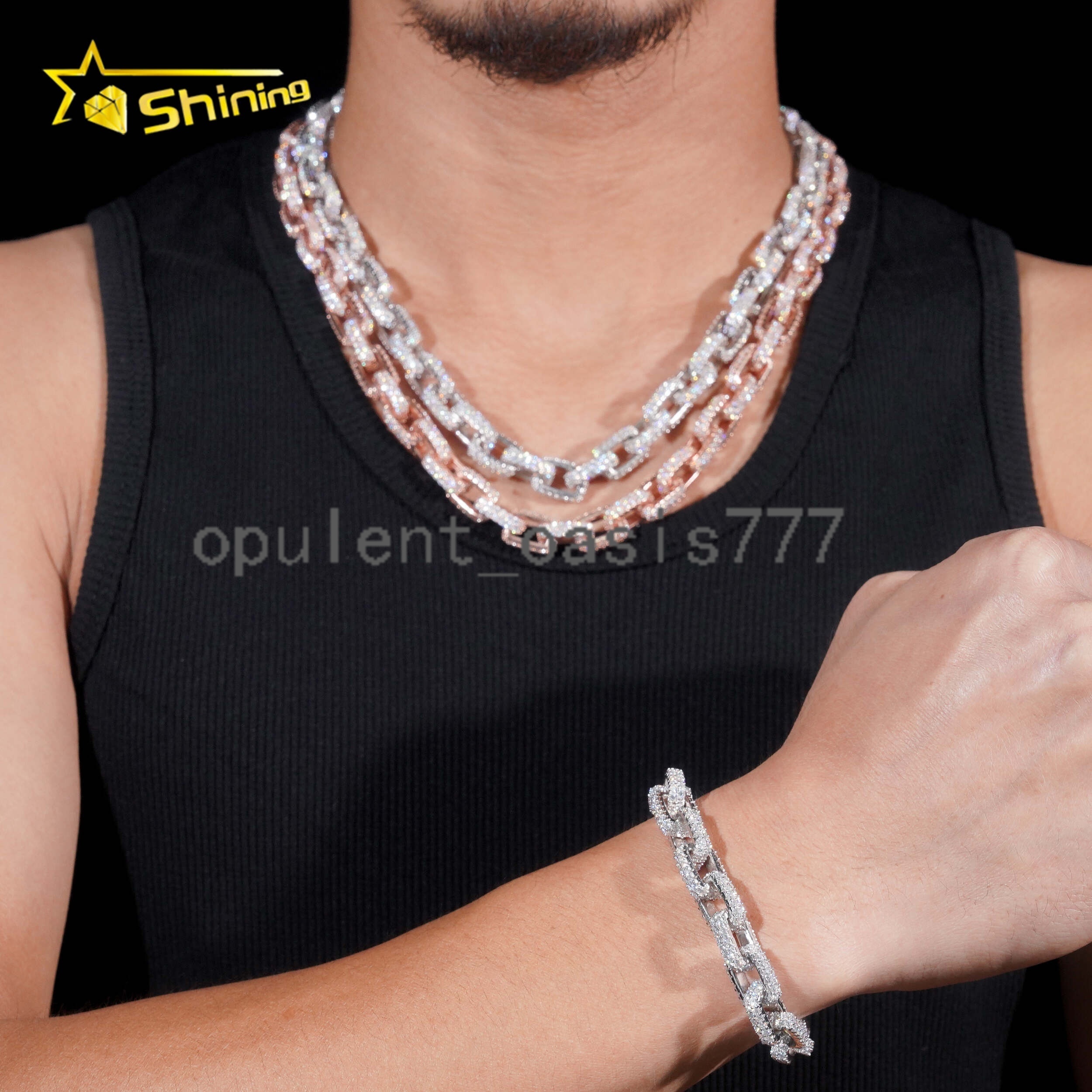 New Arrivals Moissanite Diamond VVS 925 Silver Rose Gold 10mm Infinity Link Unique Hip Hop Necklaces Cuban Link Chain