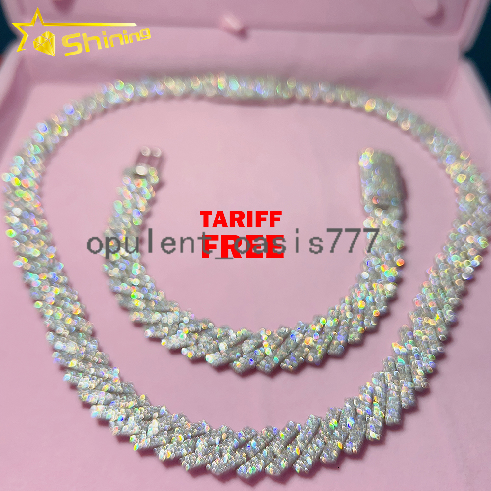 Hot Sale Dropshipping 13mm 2rows Vvs Moissnaite Iced Out Hip Hop Jewelry Moissanite Cuban Chain