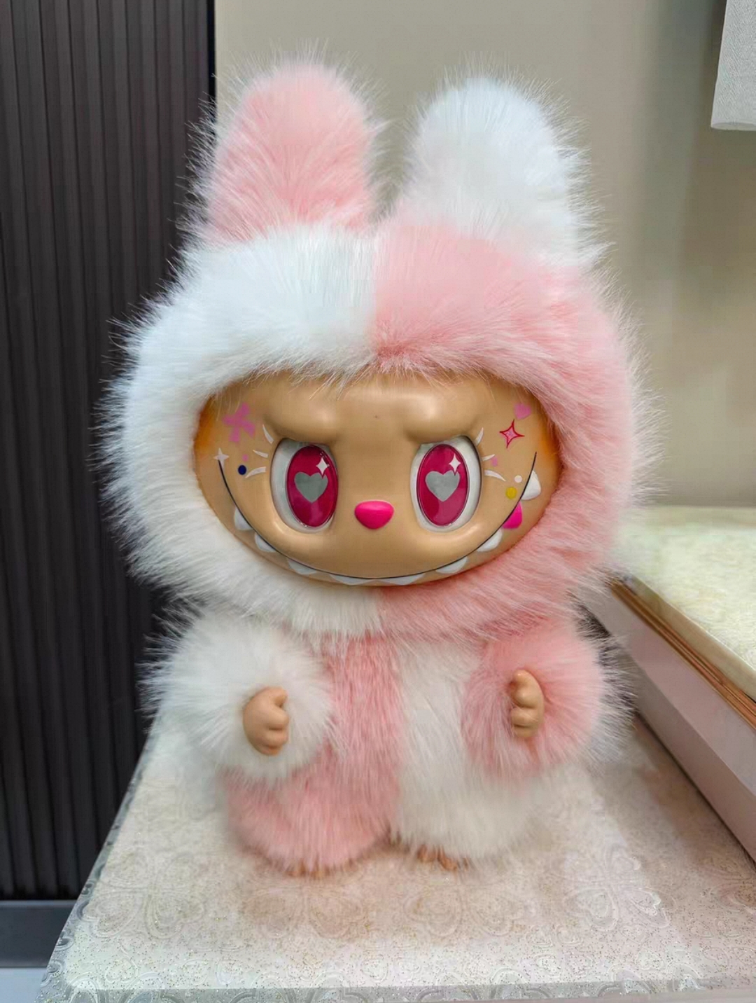 Rainbow Gradient Labubu ZIMOMO Face Stickers Plush Toy Vinyl Face Large Stuffed Doll Collectible Gift