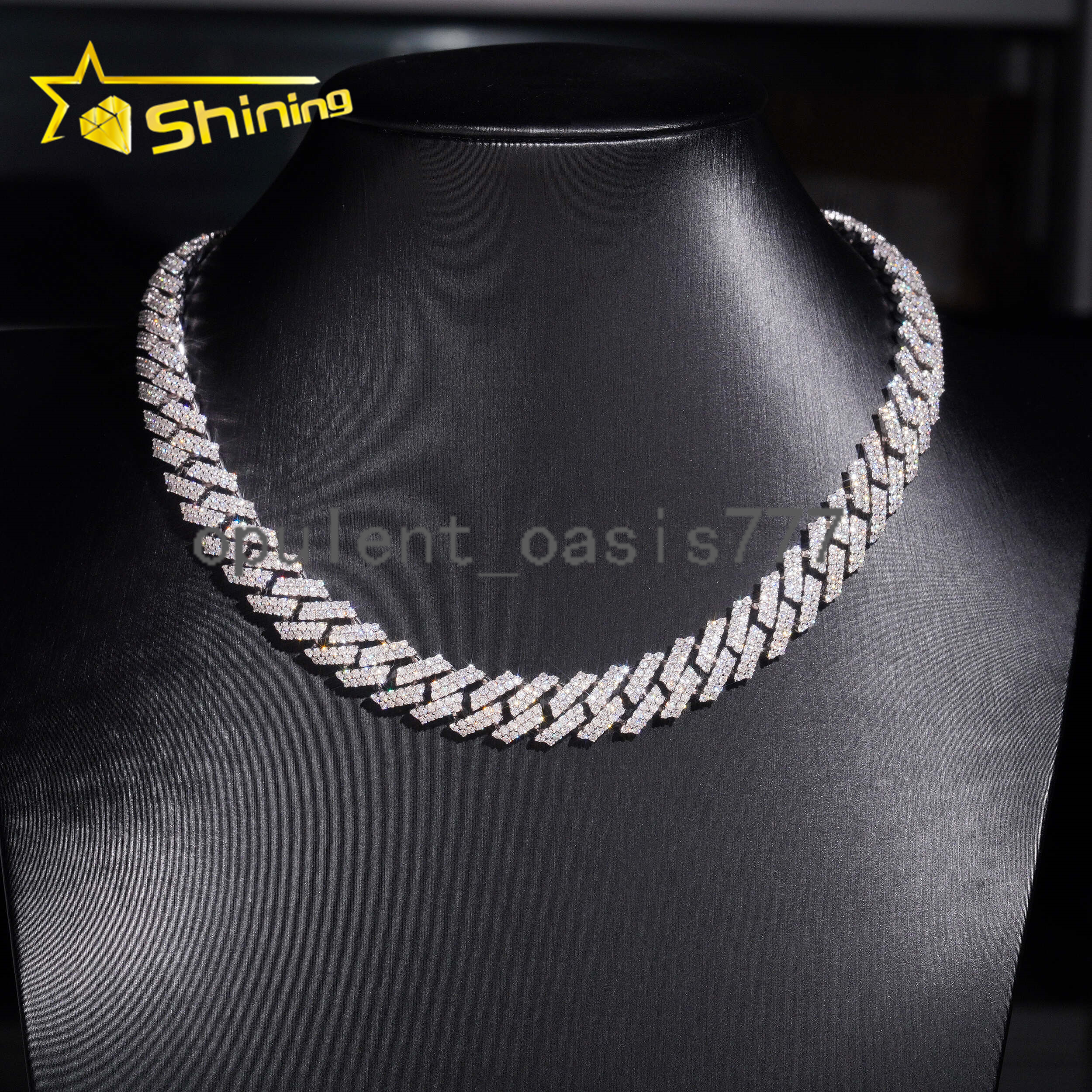 USA New Stocks 12mm 925 Silver Cuban Link Chain Moissanite Hip Hop Jewelry Men Iced Out Moissanite Diamond Necklace