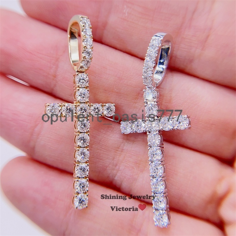 Wholesale Stock 10k Real Solid Gold Moissanite Diamond Cross Pendant 3MM GRA