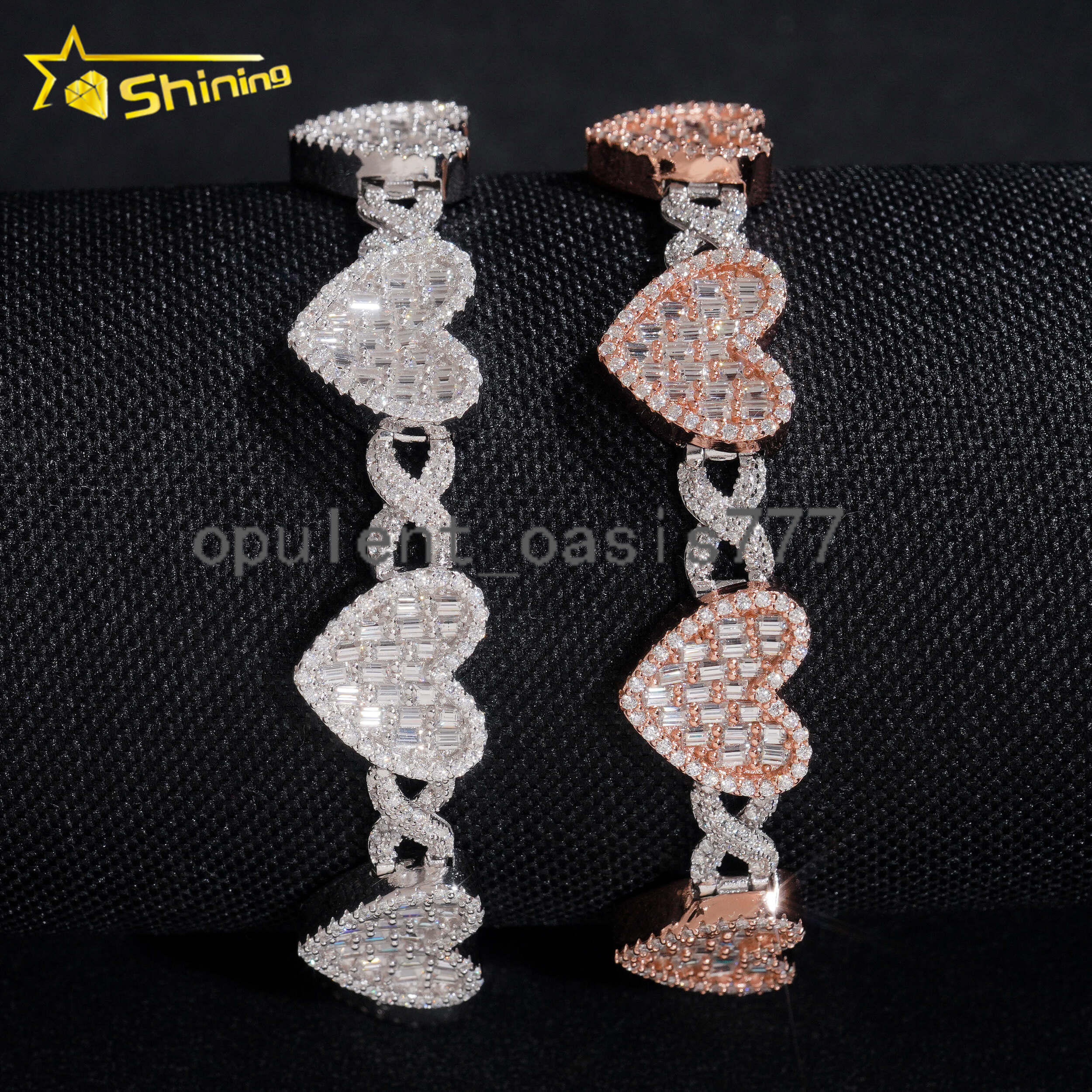 Hot Popular Infinity Link Bracelet 925 Sterling Silver GRA Moissanite Diamond Bracelet for Men Hip Hop Heart Cuban Bracelet