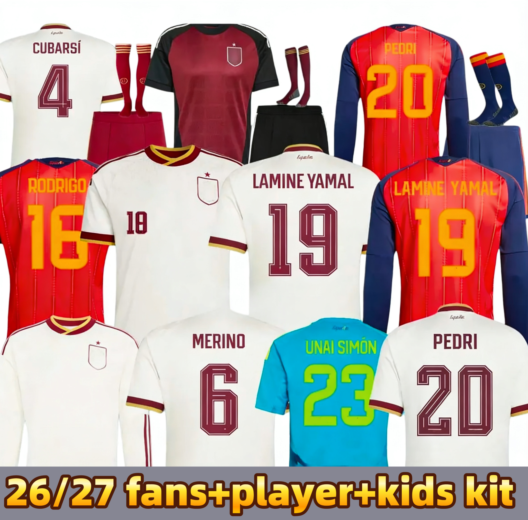 2026 World Cup SPAIN Soccer Jerseys long sleeve LAMINE YAMAL PEDRI MORATA OLMO ZUBIMENDI WILLIAMS FABIAN GAVI RODRIGO kids kit football kits jersey