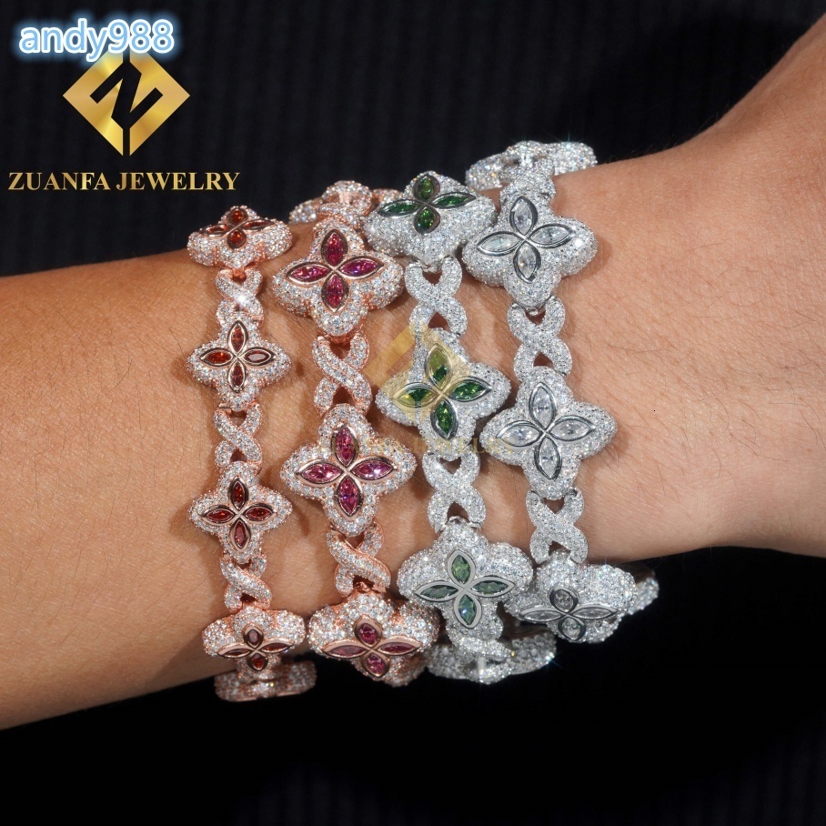 Fine Jewelry Luxury Flower New Fashion Clover Cuban Bracelets Sterling Silver 925 Gold Plated Moissanite Cuban Chains