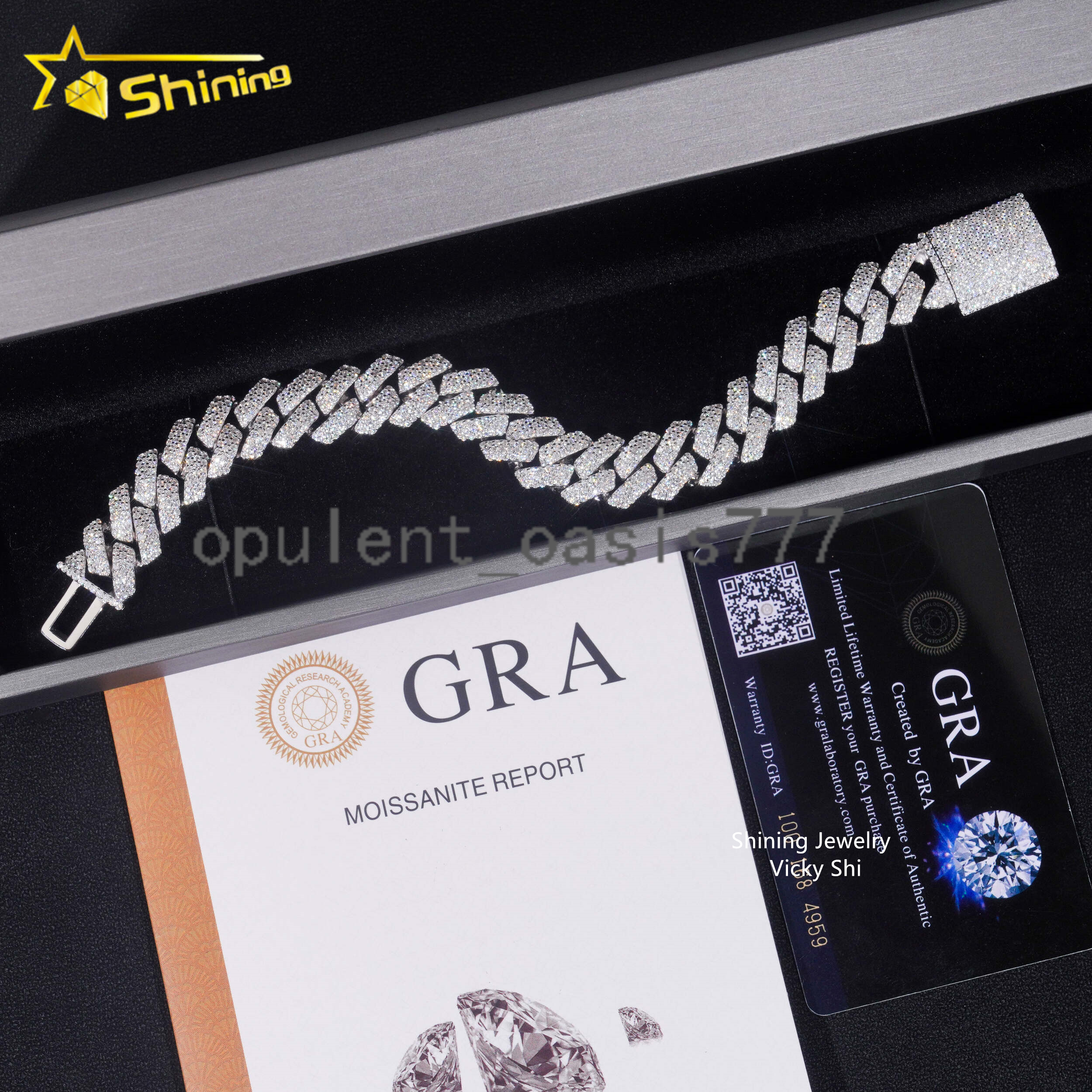 Hip Hop Jewelry Iced Out Cuban Link Chain 925 Sterling Silver 14MM 3 Rows VVS Moissanite Diamond Cuban Link Bracelet Necklace