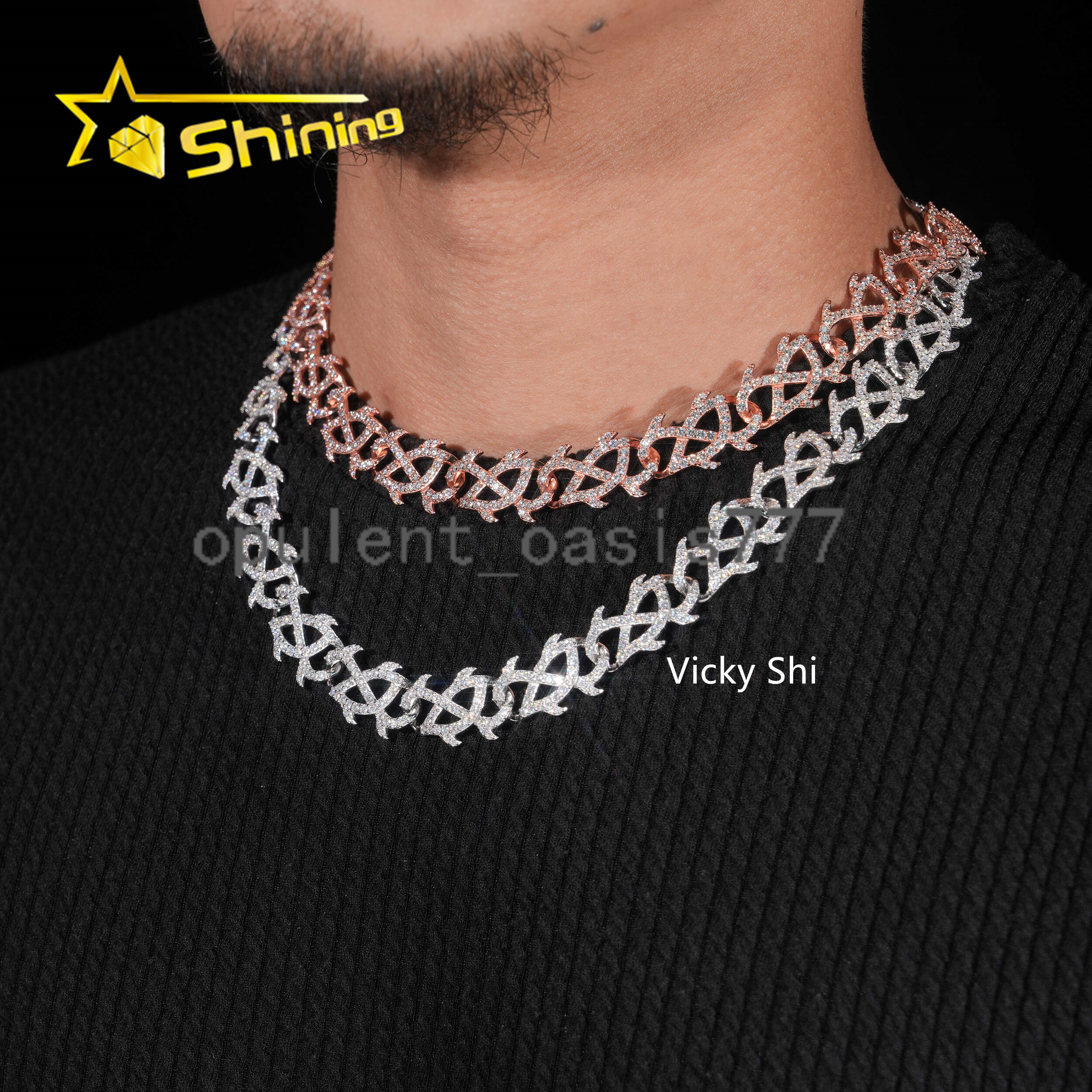 Hip Hop 15mm Thorns Style Cuban Link Chain 925 Sterling Silver Moissanite Jewelry GRA Certificated Iced Out Mens Chain Necklace