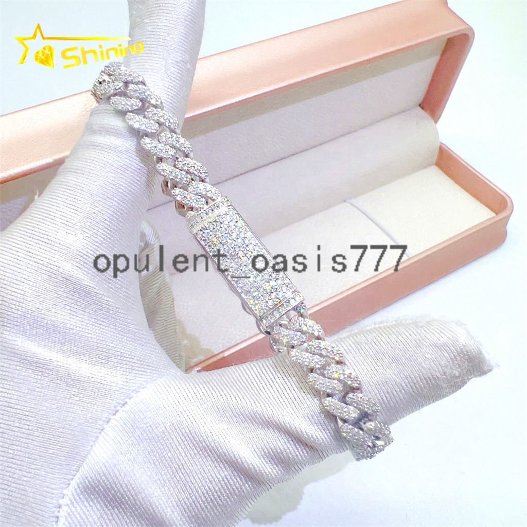Top Quality 925 Silver Iced Out Custom Hip Hop Jewelry Moissanite Cuban Link Chain 8mm Cuban Link Bracelet
