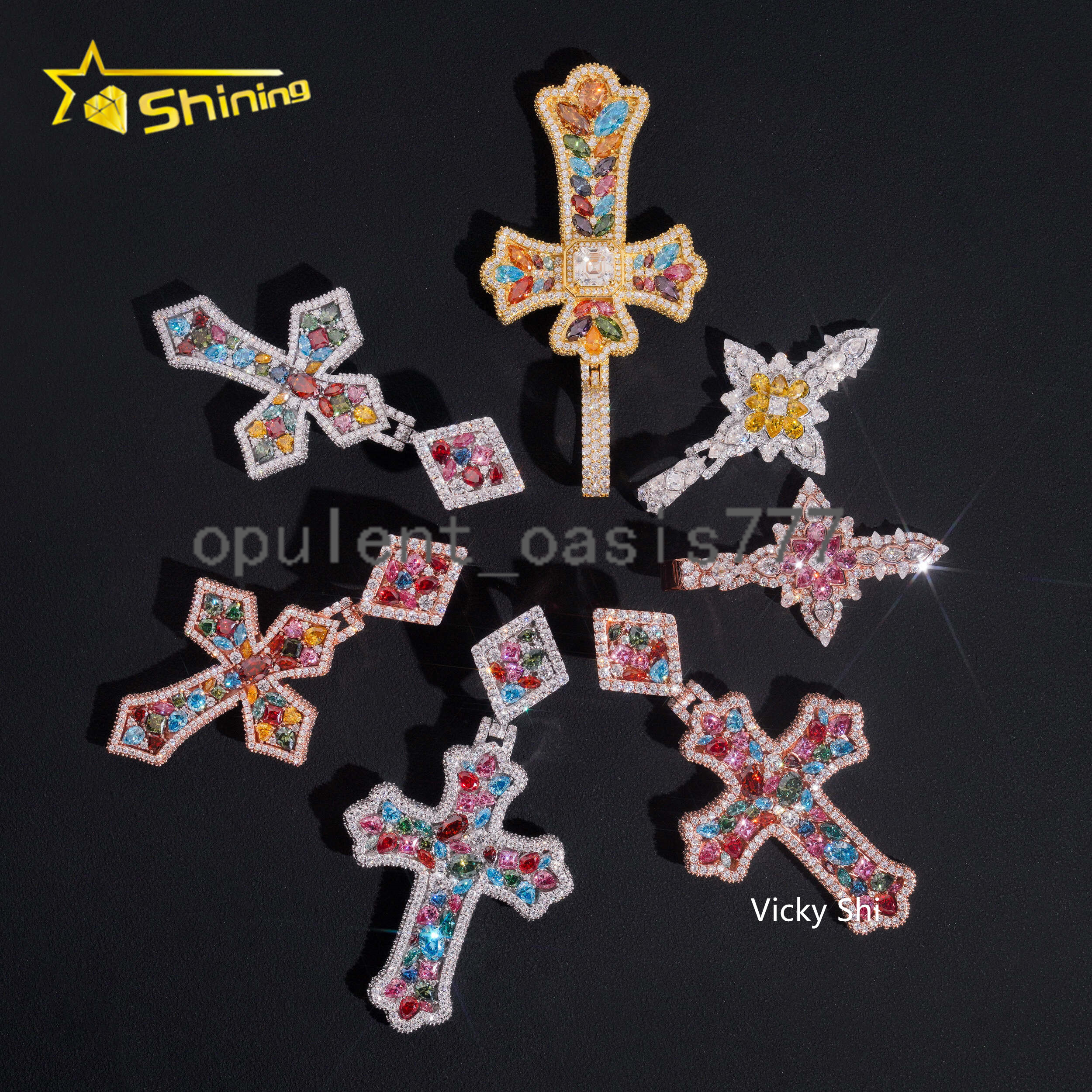 Luxury Multi Color Moissanite Cross Pendants Collection VVS Iced Out Moissanite Pendant Men Hip Hop Charm Pendant Jewelry