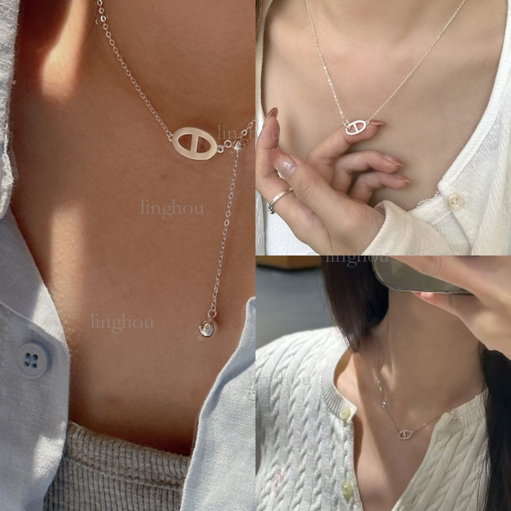 2026 Pure Silver Designer Necklace Luxury Brand Women's Jewelry Accessories High-quality Fashion Double Ring Pig Nose Necklace Trend Essential Co
