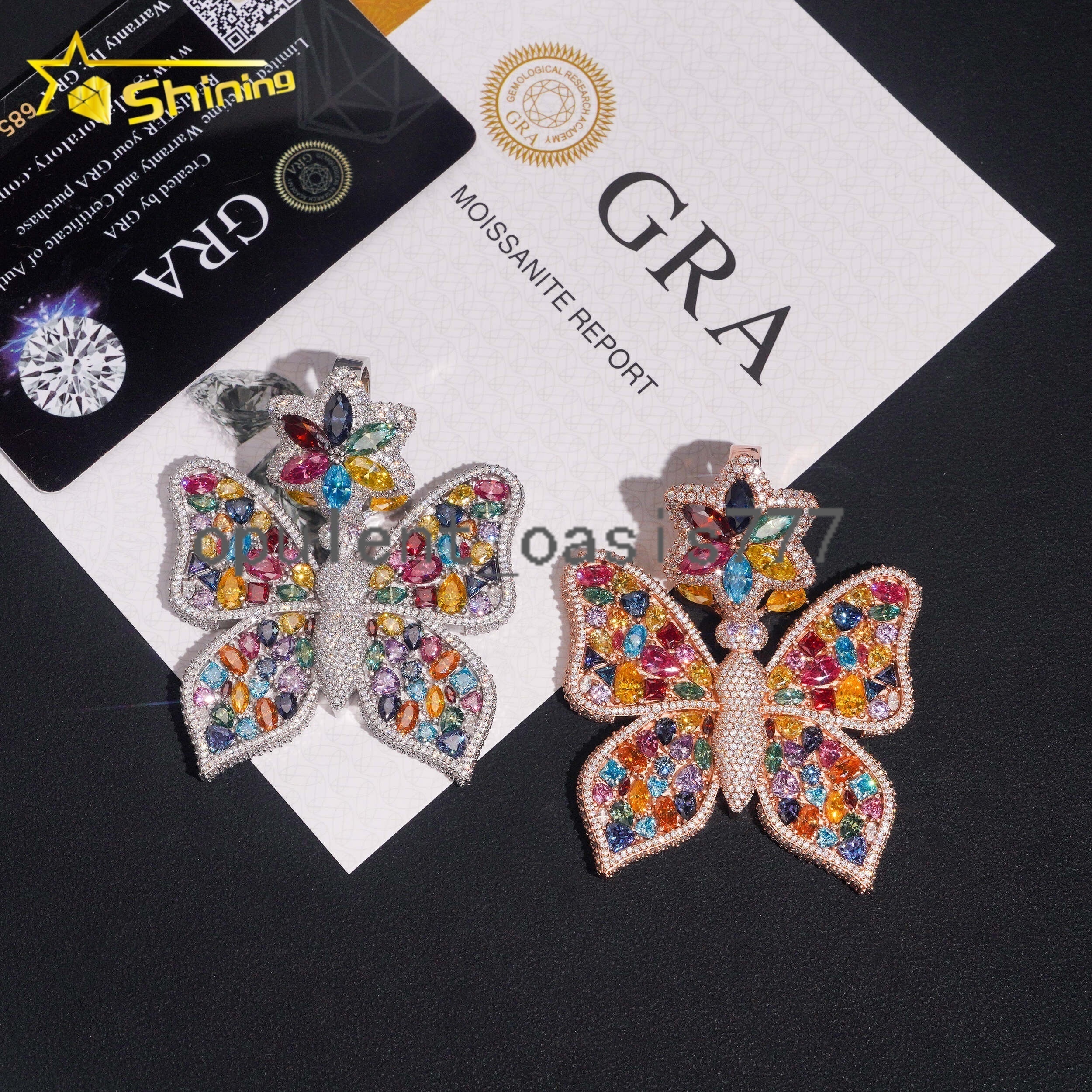Top Quality Hip Hop Rapper Style 925 Sterling Silver Butterfly Iced Out Moissanite Diamond Pendant