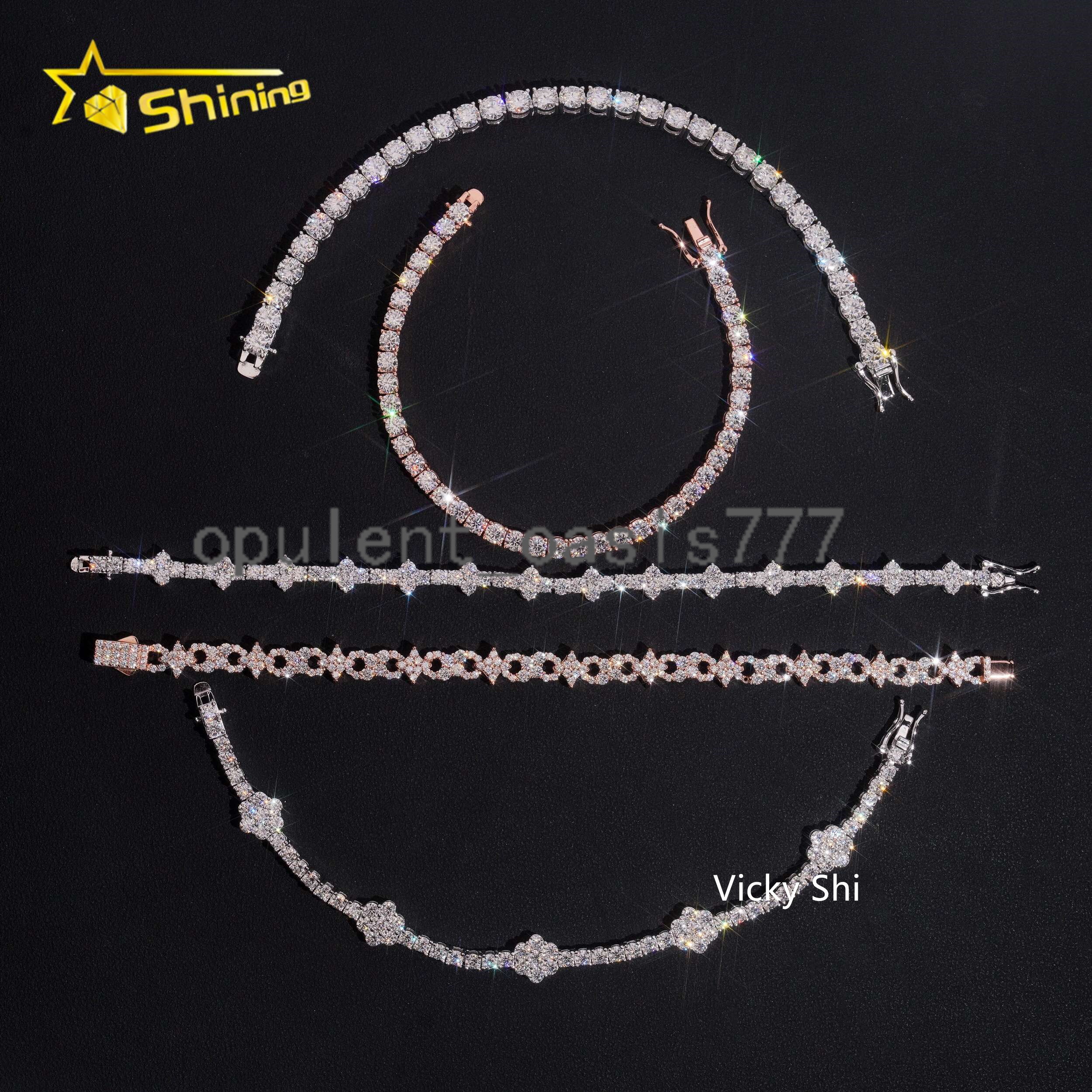 Hot Sell Moissanite Tennis Bracelet Fine Jewelry 925 Silver Man Bracelet Iced Out Mixed Design Flower Cross Moissanite Bracelet