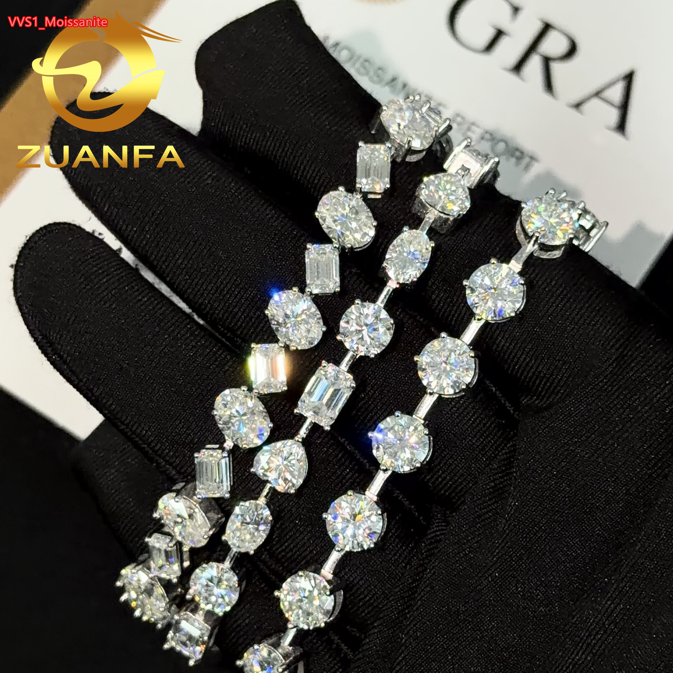 New Fancy Cut Hip Hop Jewelry 925 Silver Moissanite Diamond Tennis Bracelet Men Women Iced Out Tennis Bracelet