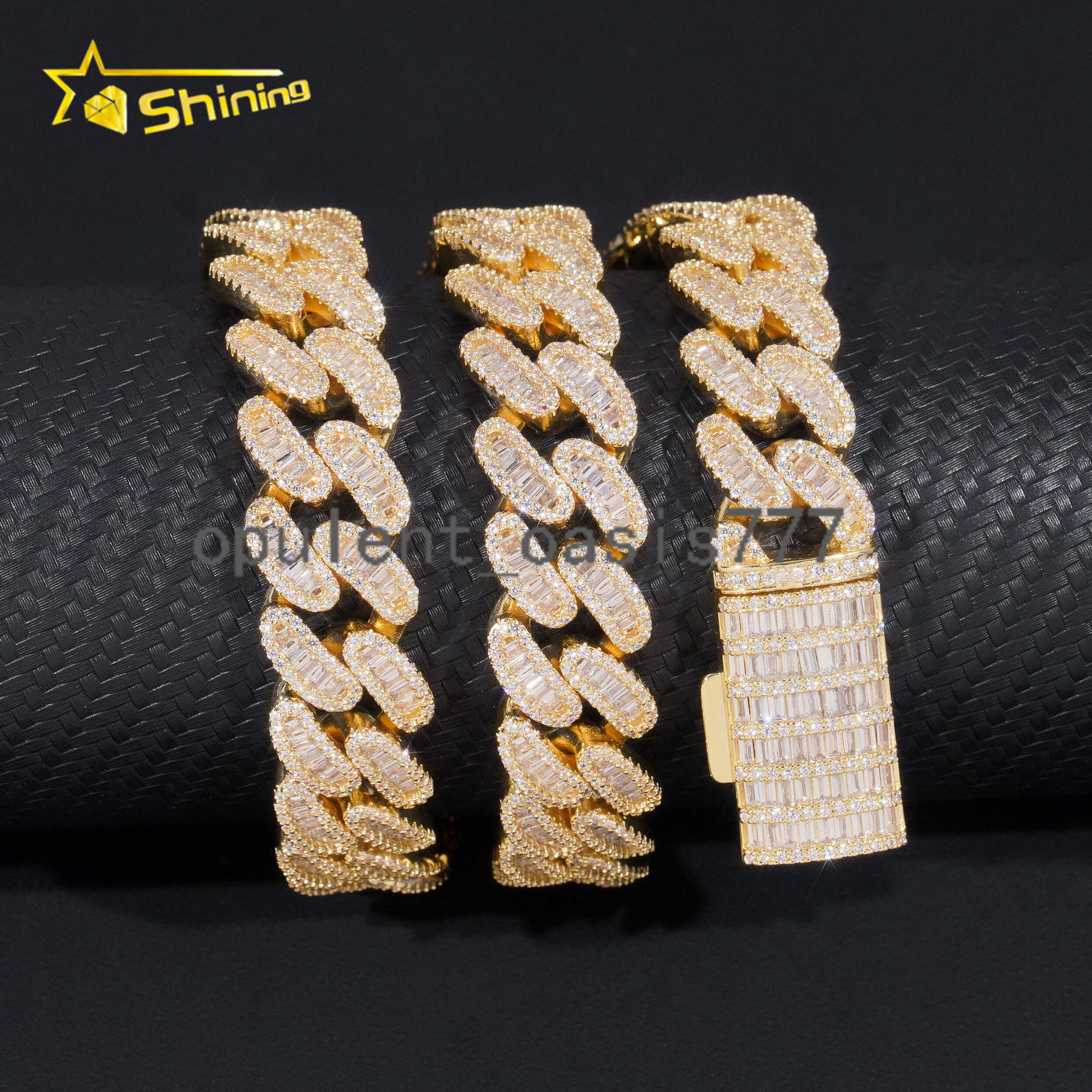 Fully Iced Out Baguette Diamond Man Hip Hop Necklace 925 Sterling Silver 16MM Width D VVS Moissanite Cuban Link Chain