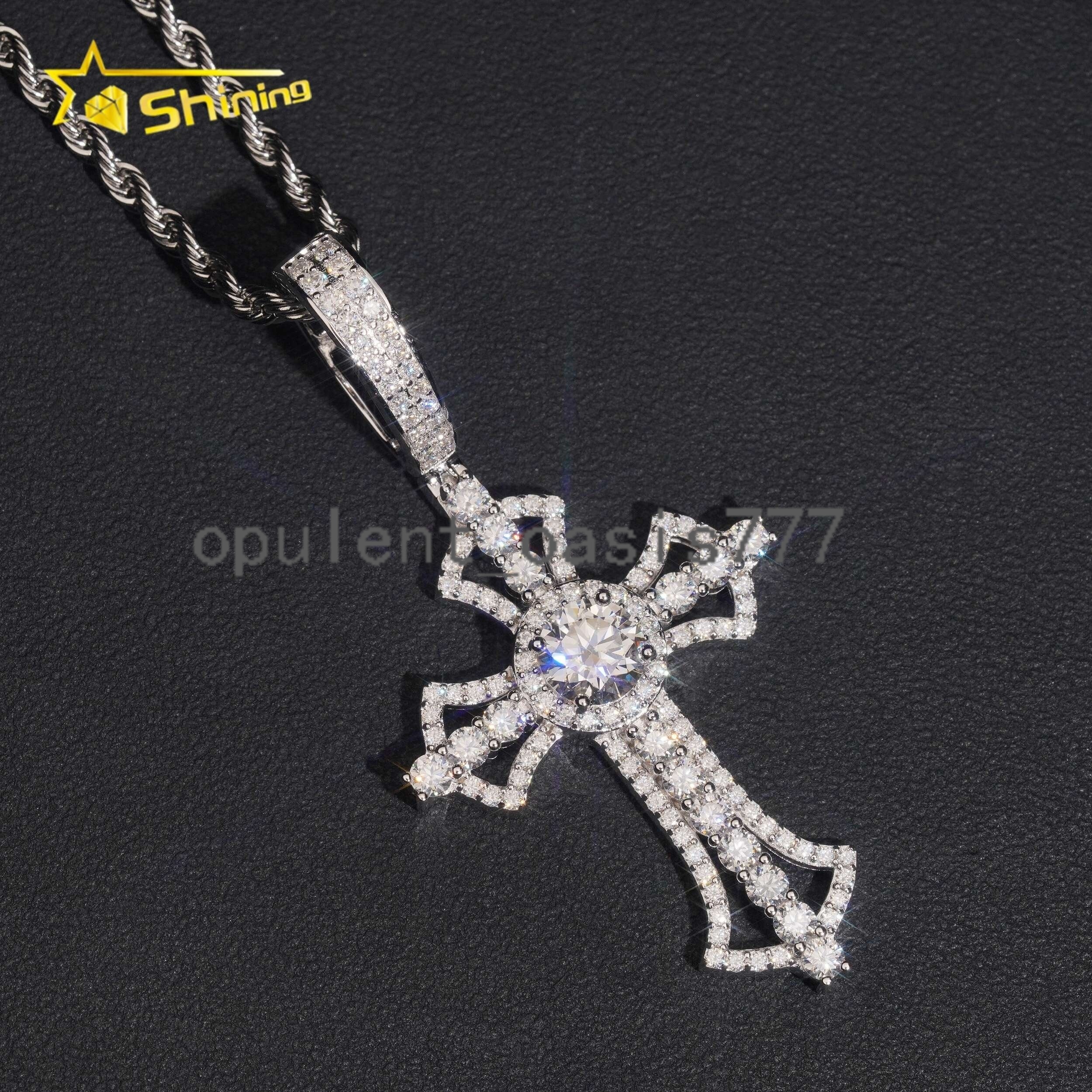 Fast Shipping Local Stock 925 Silver Cross Hip Hop Fine Jewelry Iced Out Moissanite Pendant