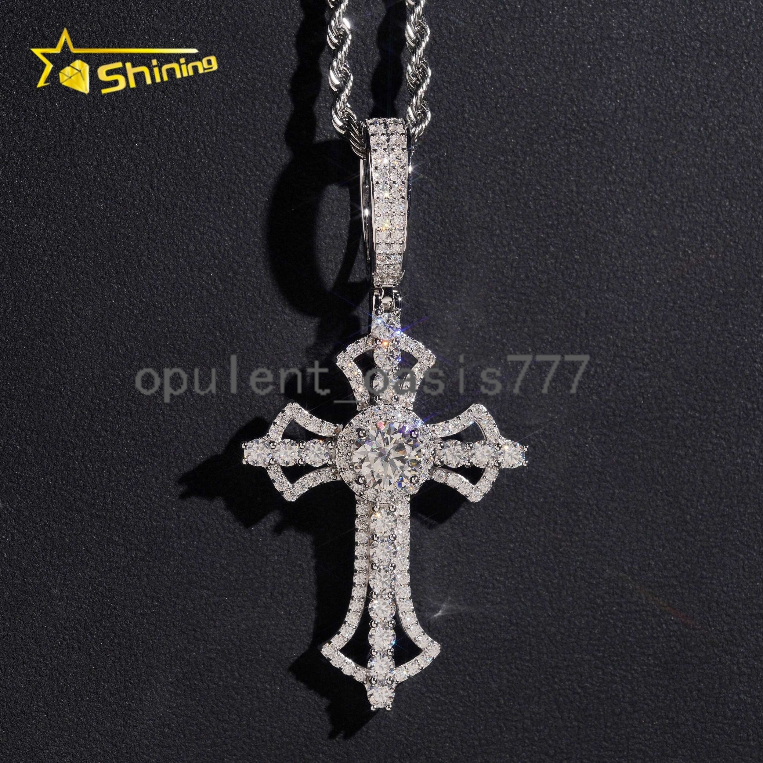 Fast Shipping Local Stock 925 Silver Cross Hip Hop Fine Jewelry Iced Out Moissanite Pendant