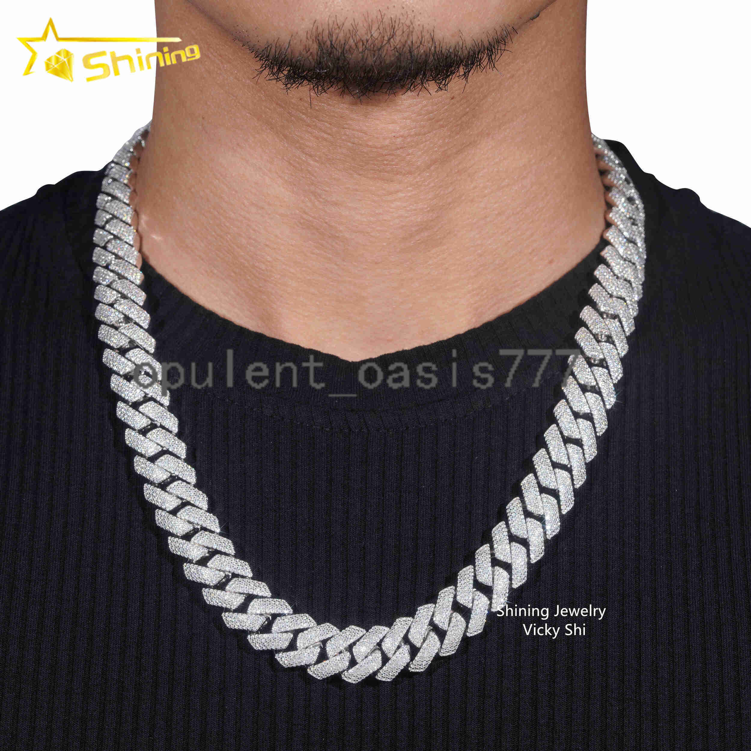 Hip Hop 15MM 4 Rows GRA Certificated Moissanite Cuban Link Chain 925 Sterling Silver Rapper Iced Out Chain
