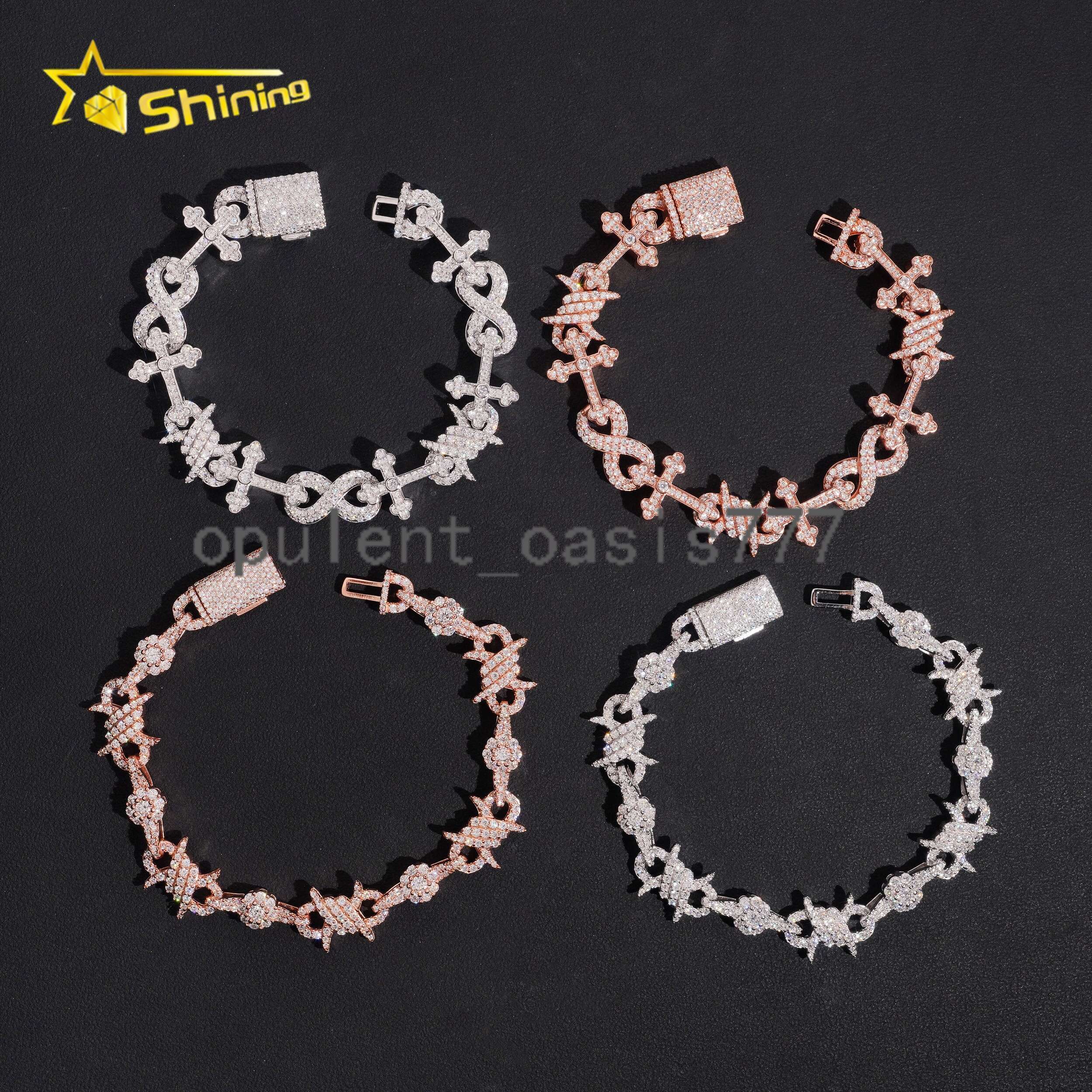 Iced Out 925 Silver Infinity Moissanite Cuban Bracelet Collection Hip Hop Jewelry Cross Style VVS Moissanite Bracelet Men