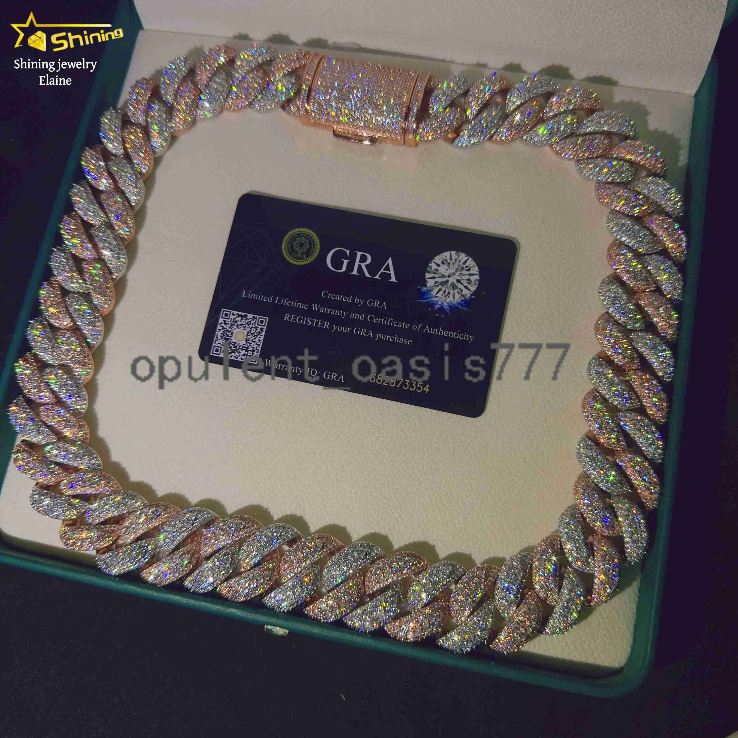 Fashion Jewelry 22mm Sterling Silver 925 Hip Hop Chain VVS Moissanite Diamond Miami Cuban Link Chain Moissanite Necklace