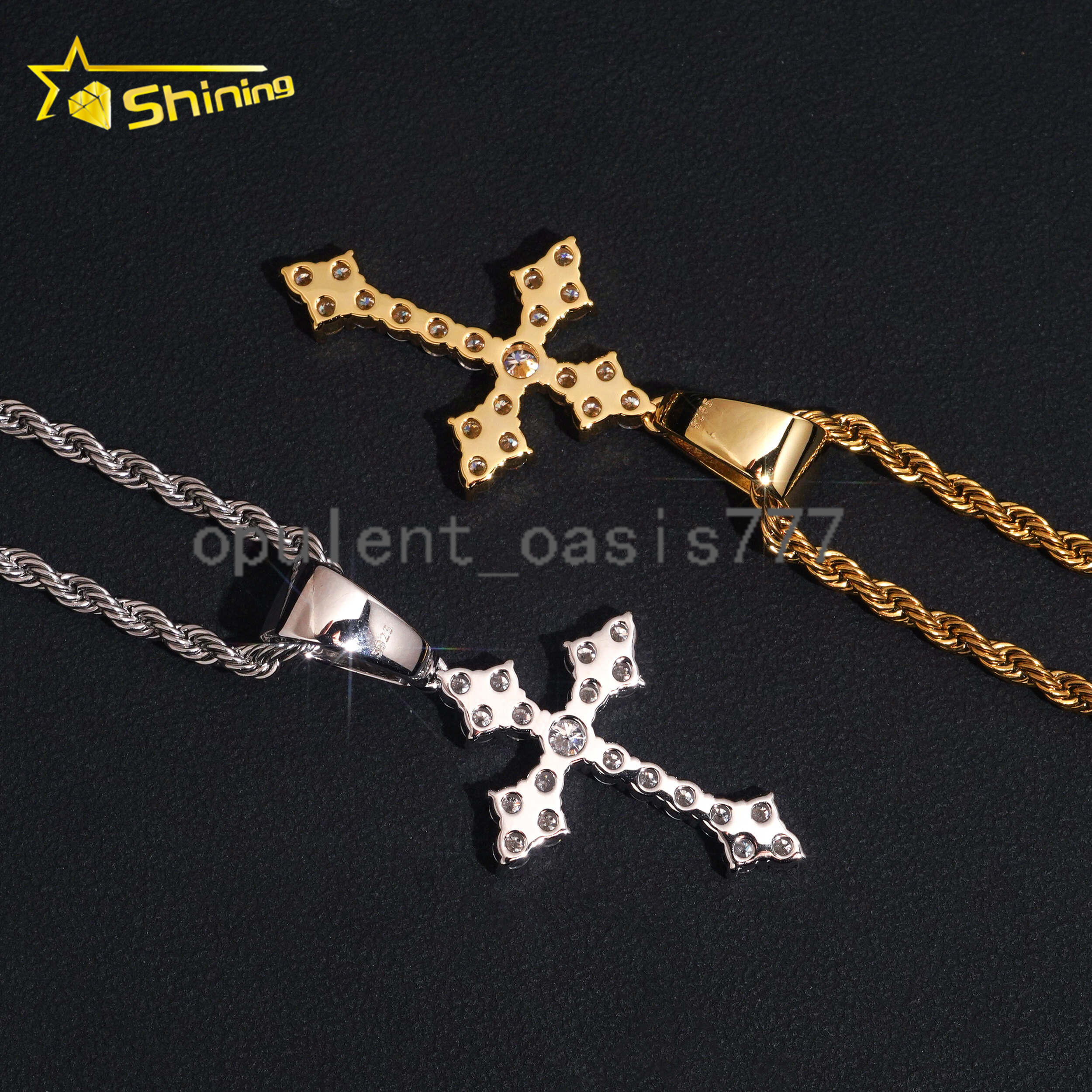 USA Local Stock Fast Shipping Cross Charm Gold Plated 925 Sterling Silver Moissanite Hip Hop Iced Out Design Sparkling Pendant