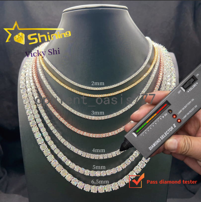 Wholesale Price 925 Silver Pass Diamond Tester 2mm 3mm 4mm 5mm 65mm Moissanite Tennis Bracelet Necklace
