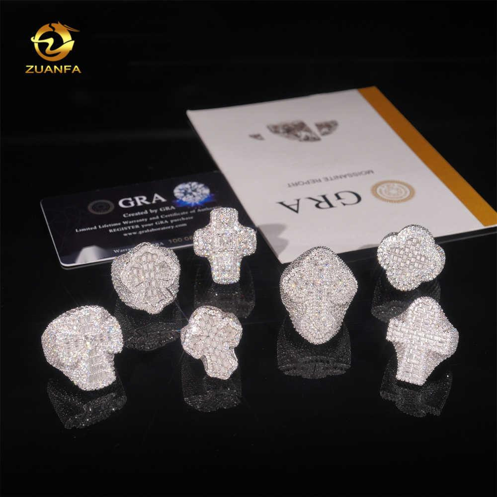 Iced Out Cross Ring 925 Sterling Silver VVS Moissanite Baguette Hip Hop Jewelry for Men Rapper