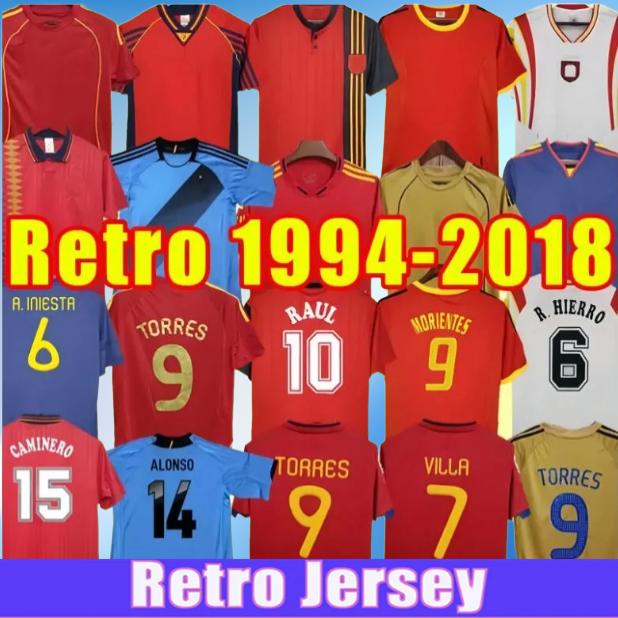 2010 2012 Spain retro soccer Jerseys 94 96 98 1996 1998 Camiseta de futbol RAUL XAVI Hierro LUIS ENRIQUE ALONSO Caminero Iniesta PUYOL PIQUE TORRES Guardiola