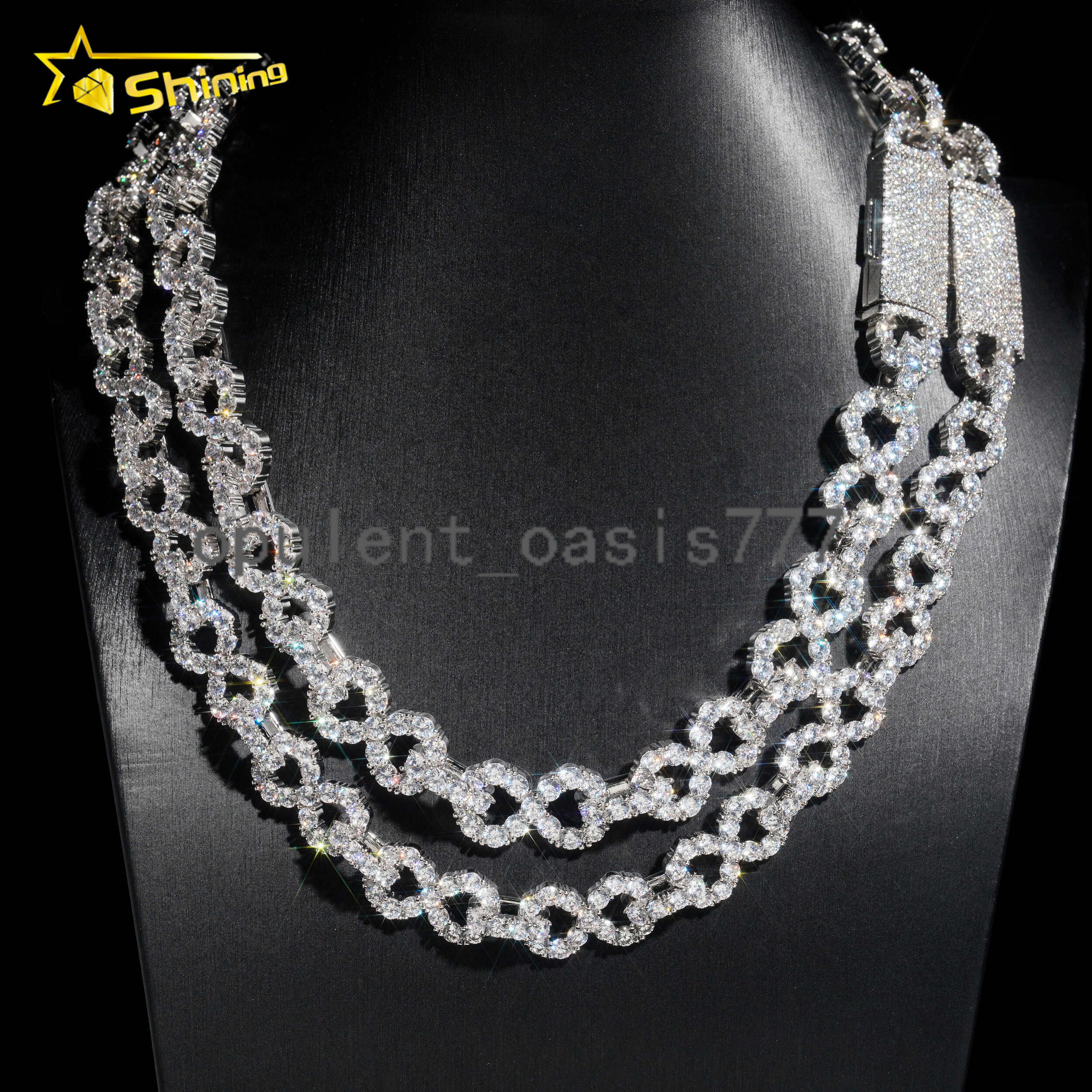 Luxury 15mm Cuban Link Chain 925 Sterling Silver Moissanite Hip Hop Jewelry Custom Infinity Iced Out Chain Link for Men