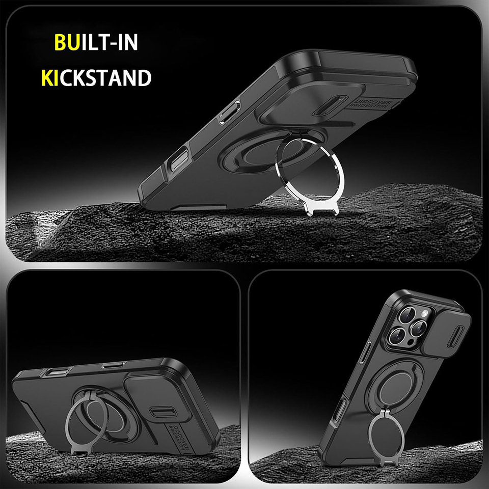 Heavy-duty Rugged Magnetic Ring Stand Case For iPhone 17 16 15 14 13 12 11 Pro Max Plus Slide Camera Protection For Magsafe Cover - view 7