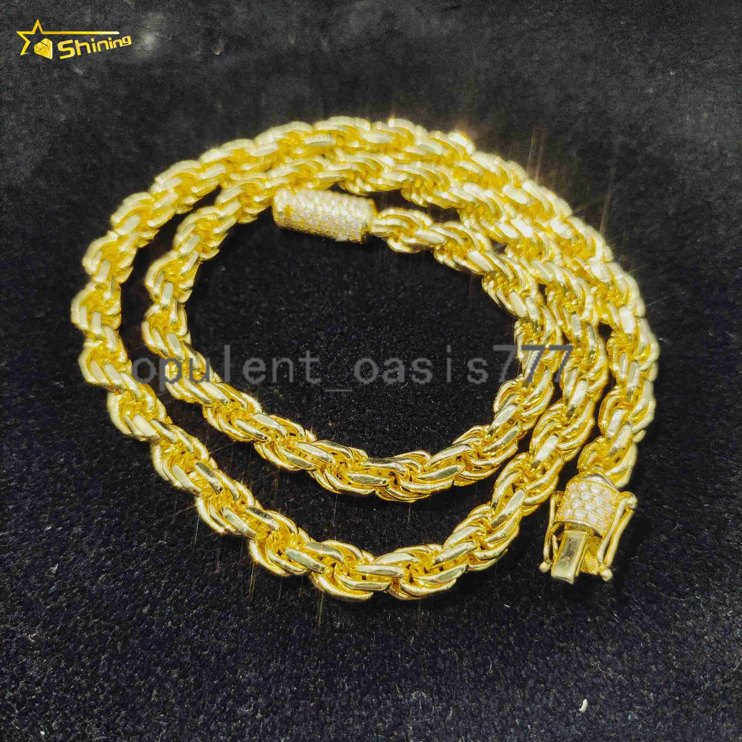Hip Hop Jewelry Iced Out Fashion Cuban Link Necklace 6MM Solid Silver Moissanite Rope Chain for Men Women