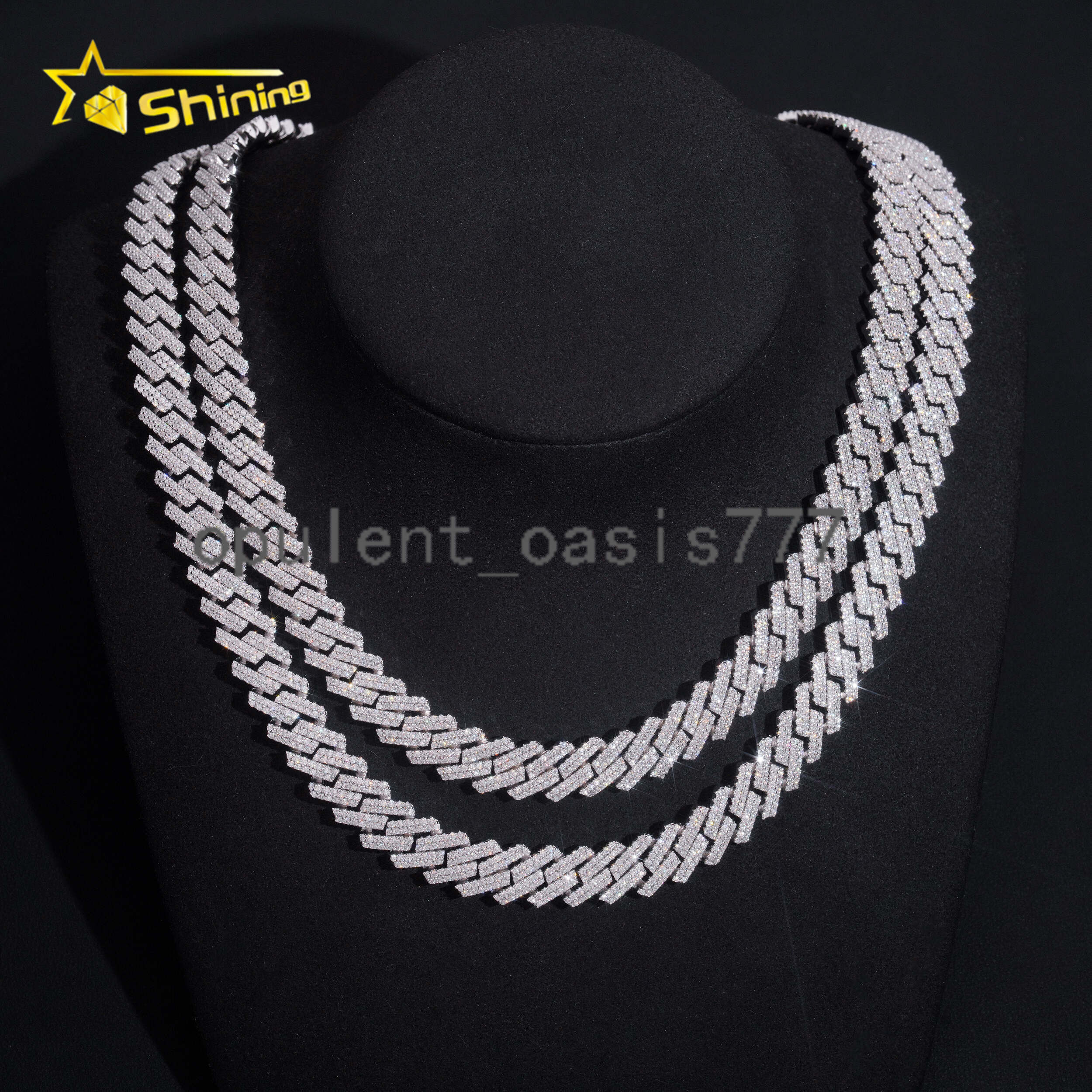 Men Iced Out Silver 925 Necklace Fine Jewelry 12MM 2 Rows Moissanite Miami Cuban Chain Custom Hip Necklace
