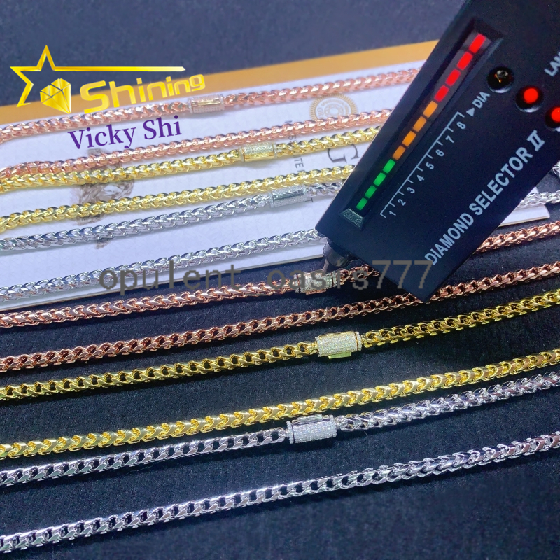 Hot Selling Men Hip Hop Necklace Pass Diamond Tester Moissanite Cuban Link Chain 925 Silver Gold Plated Franco Chain