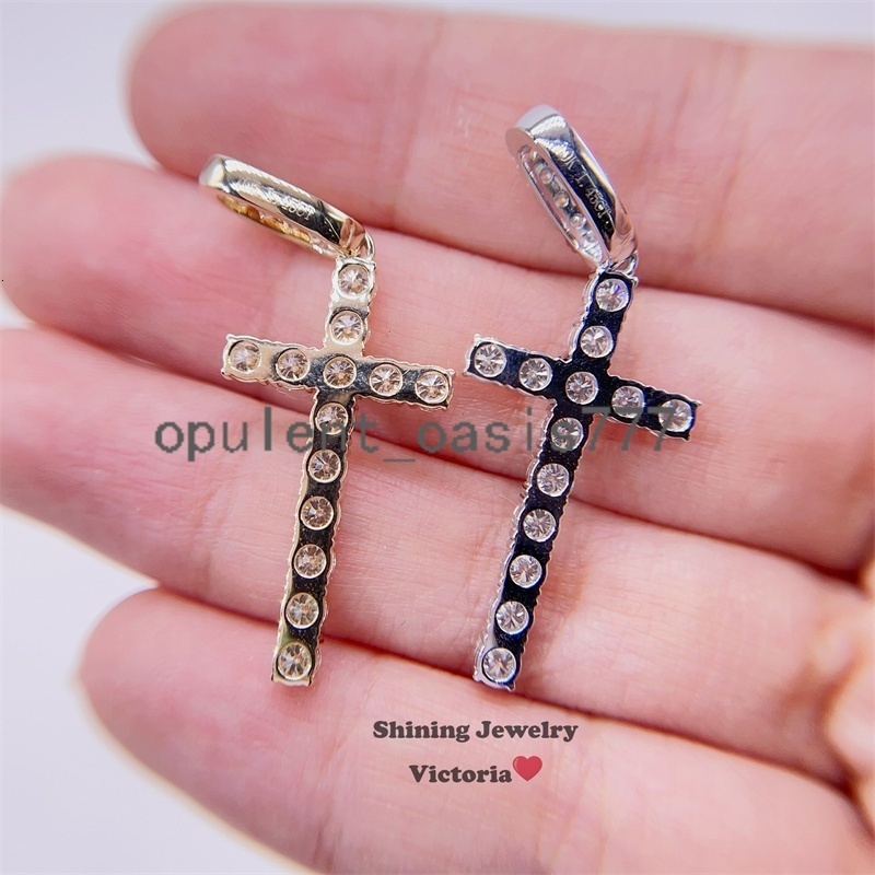 Wholesale Stock 10k Real Solid Gold Moissanite Diamond Cross Pendant 3MM GRA