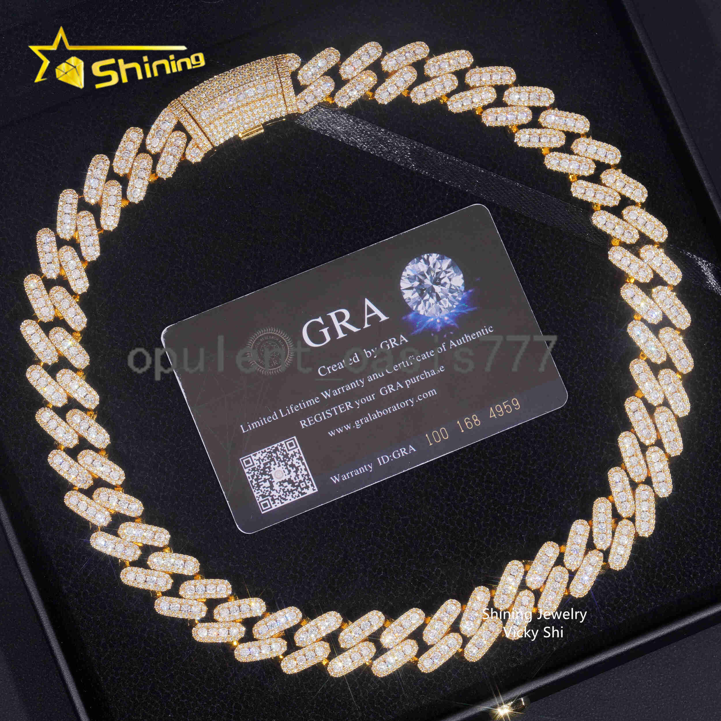 Rapper Fashion Hip Hop Jewelry Cuban Necklace 925 Silver Gold Plated 15MM Width VVS Moissanite Cuban Link Chain