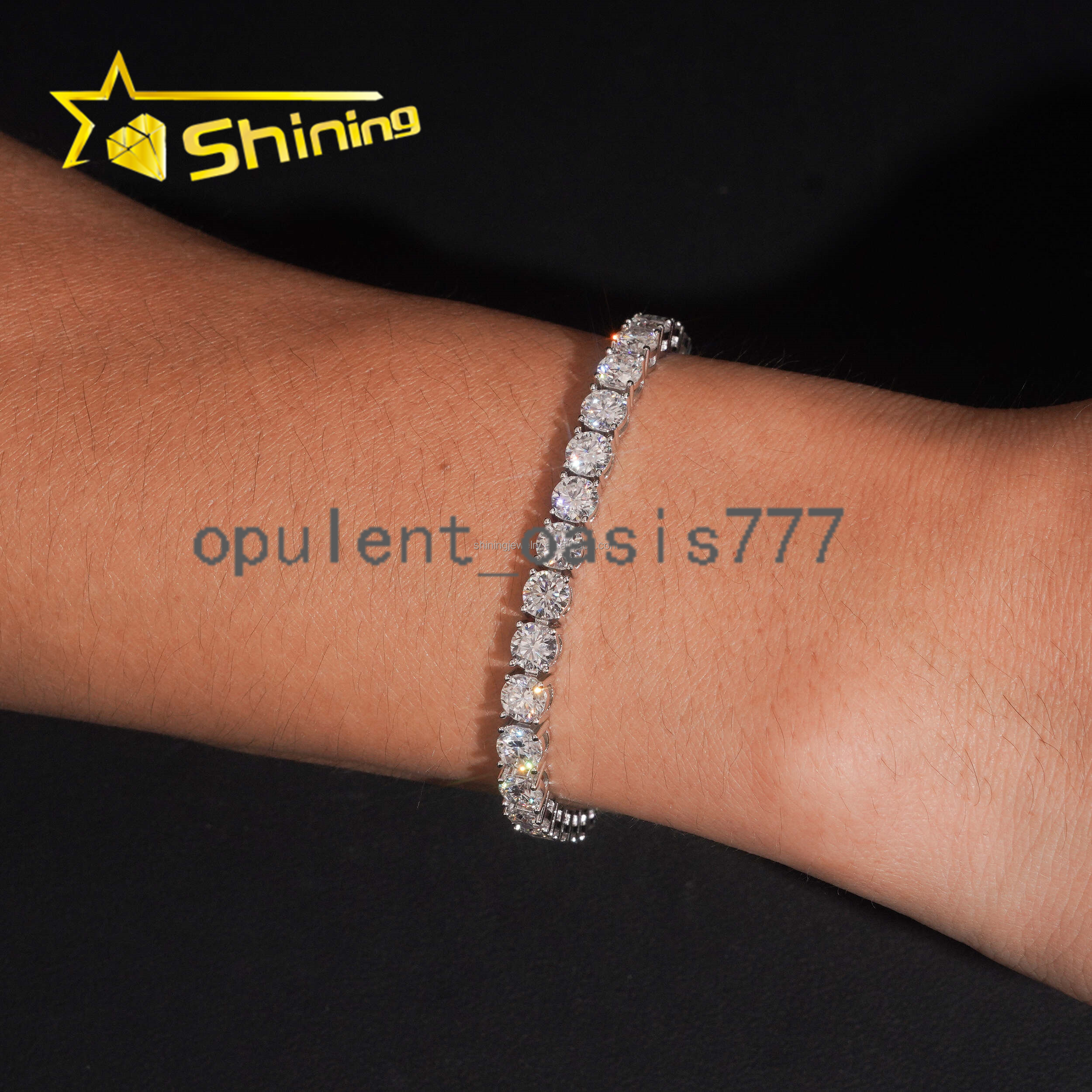 In Stock Ship in USA Warehouse Hip Hop Fire Jewelry FL 5mm Moissanite Prong Setting S925 Solid Silver Iced Out Tennis Bracelet