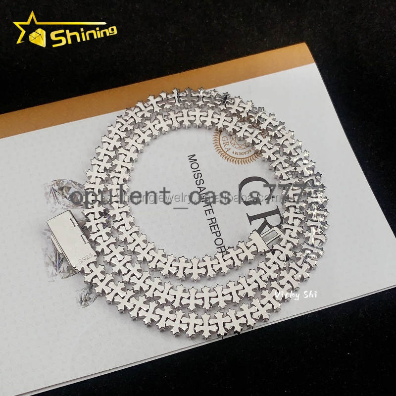 Worldwide Shipping Hip Hop Iced Out Cross Necklace Men Fine S925 Silver VVS Moissanite Cuban Link Chain Bracelet Necklace