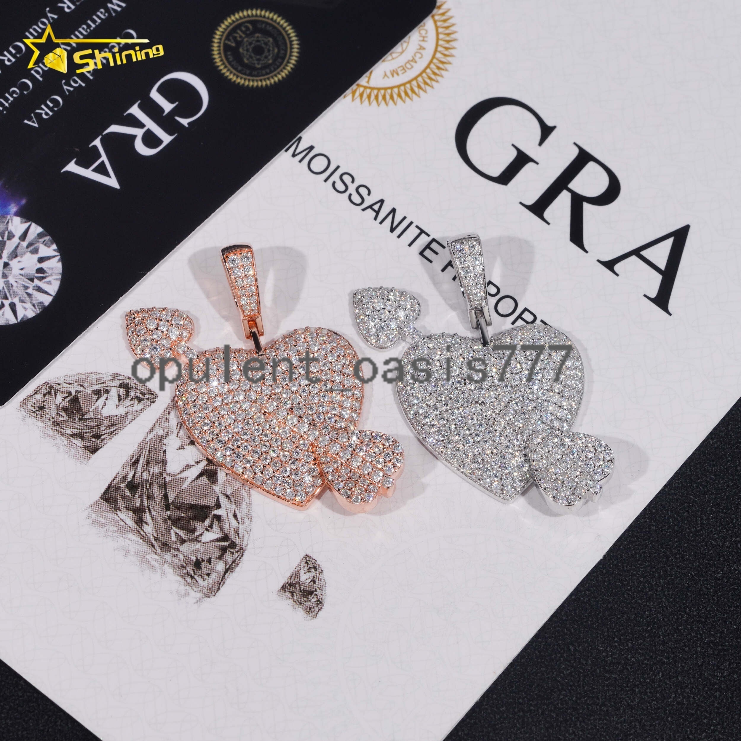 Hip Hop Jewelry Romantic Iced Out Gift 925 Silver Hot Selling Rose Gold Heart VVS Moissanite Pendant