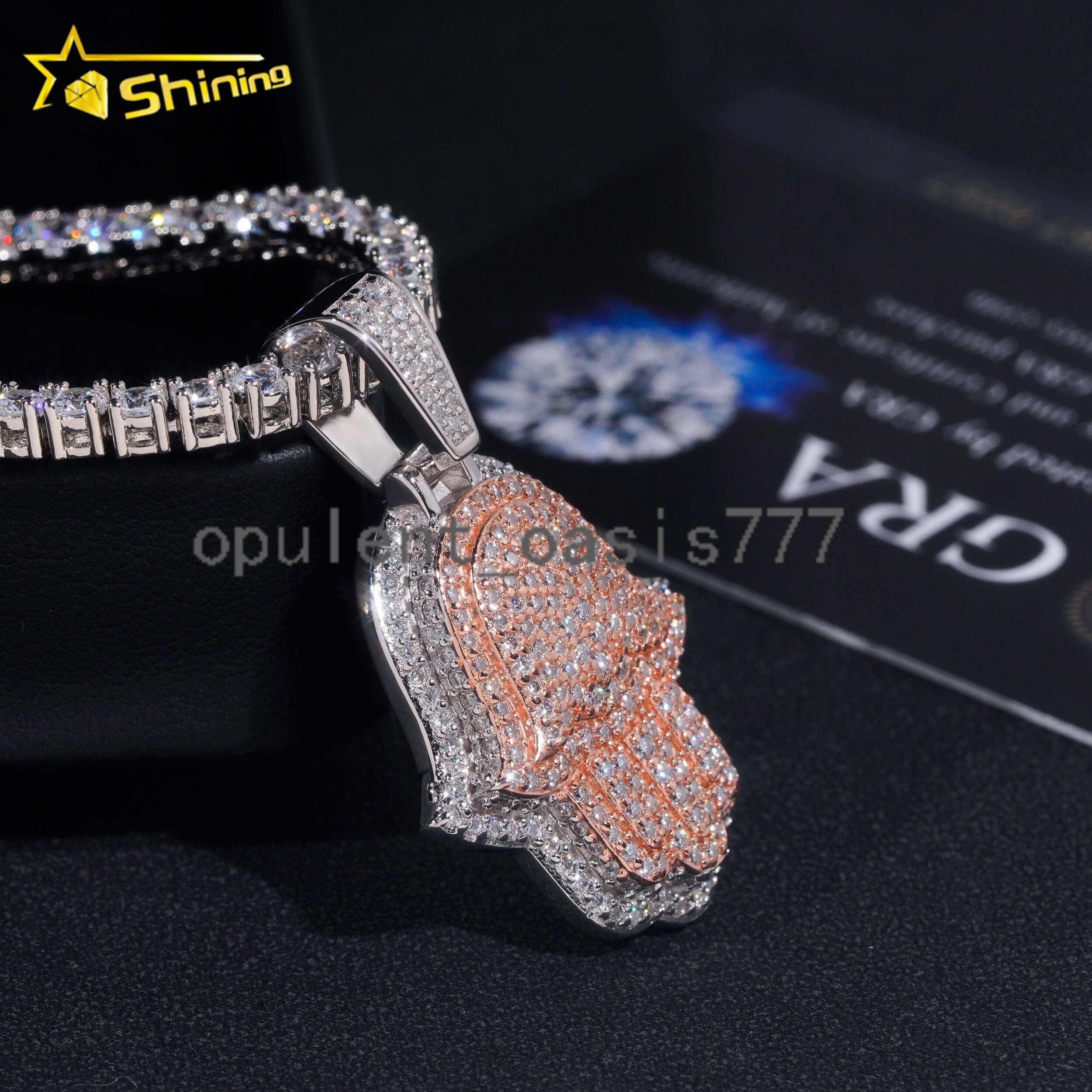 Pass Diamond Tester Hip Hop Jewelry 925 Silver Gold Plated Iced Out 2 Tones Custom Moissanite Pendant Hamsa Pendant