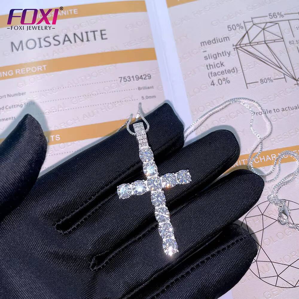 Hip Hop Rapper Mens Jewelry Bling Iced Out D Color Moissanite Cross Pendant 925 Silver 5mm Big Diamond Cross Charm Pendant Gra