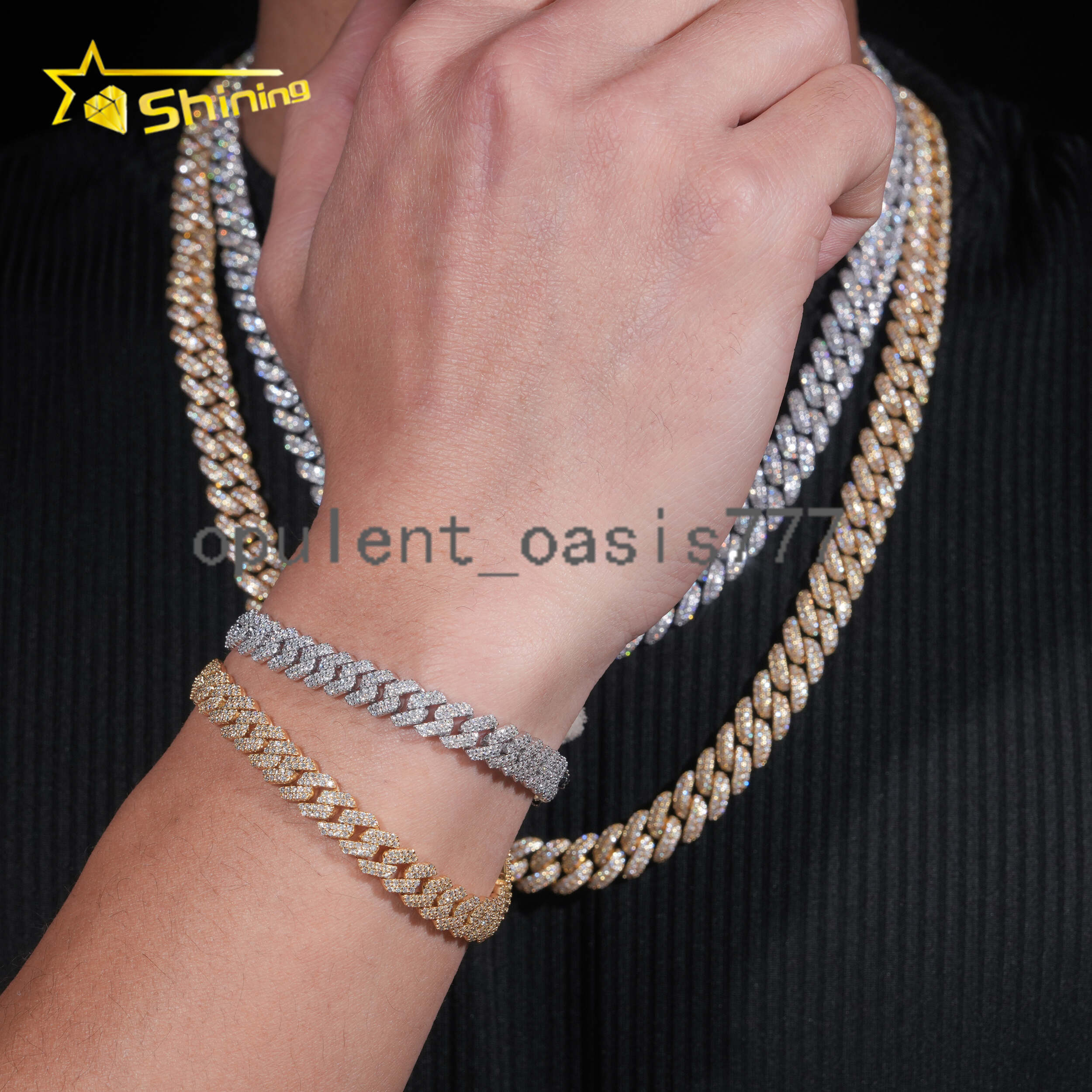 Wholesale Price Hip Hop Men Moissanite Bracelets 925 Sterling Silver 8MM 10MM 2 Rows Iced Out Moissanite Cuban Bracelet