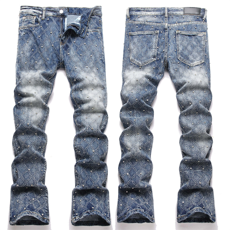 2026 Men jeans with top street distressed Embroidery Pants Patchwork Ripped For Motorcycle Pant Mens Hip Hop Brands Jeans Size 29-28
