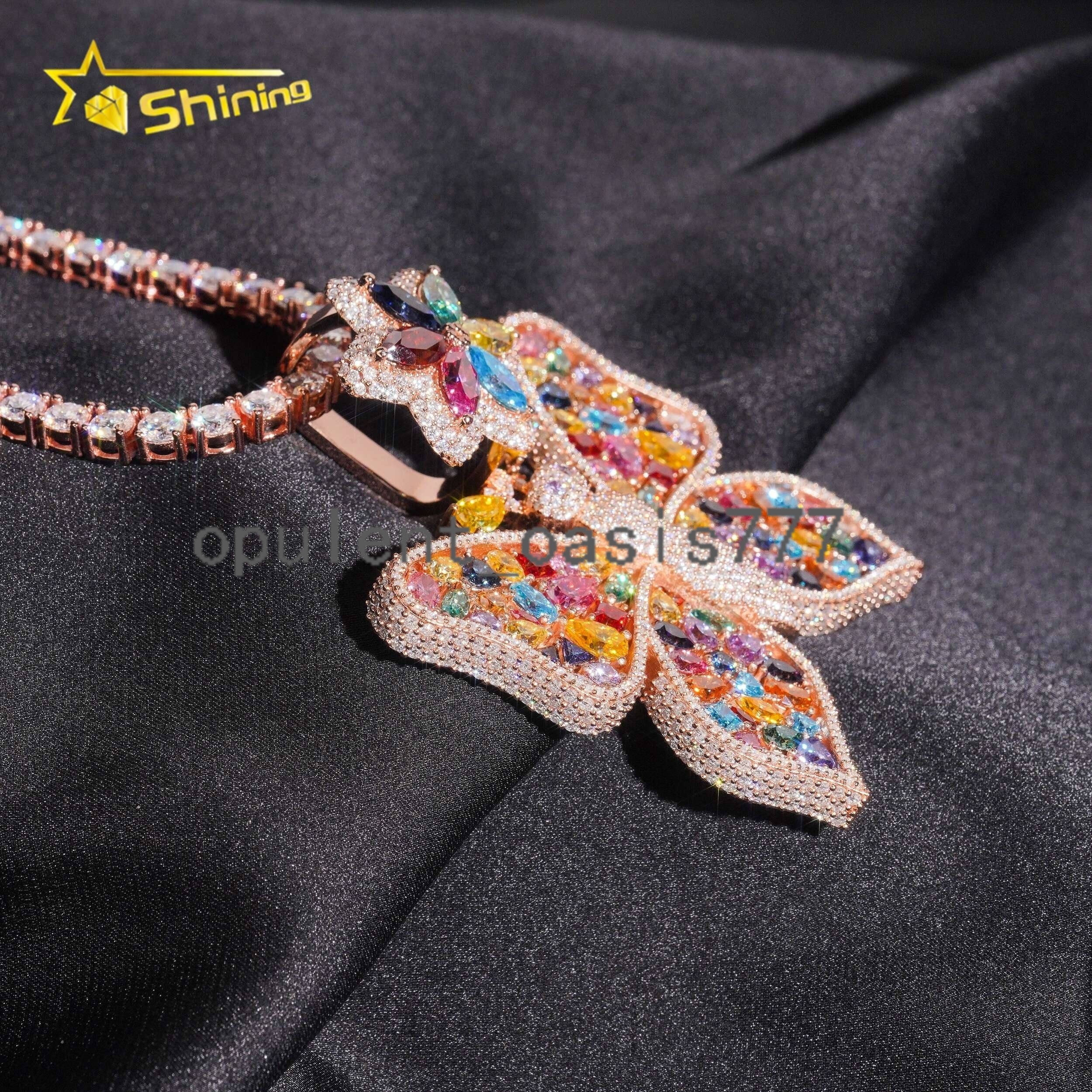 Top Quality Hip Hop Rapper Style 925 Sterling Silver Butterfly Iced Out Moissanite Diamond Pendant