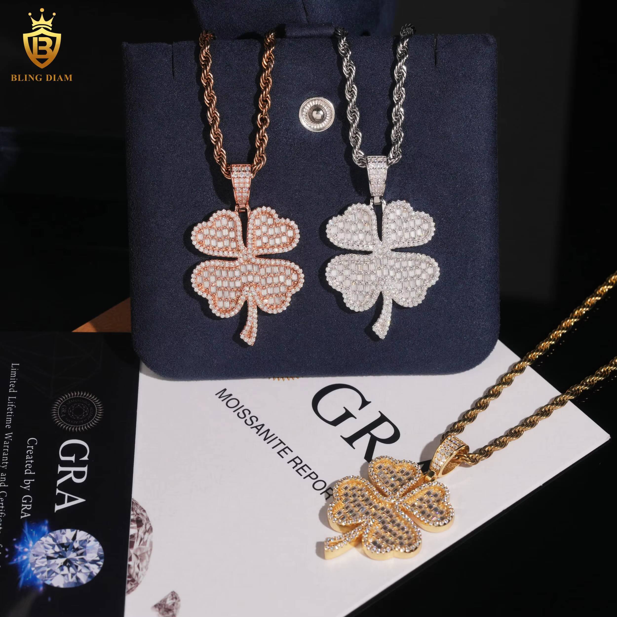 Factory Outlet VVS Moissanite Pendant Men 925 Silver Charm Pendant HipHop Four Leaf Clover Pendant Iced Out Moissanite Pendant