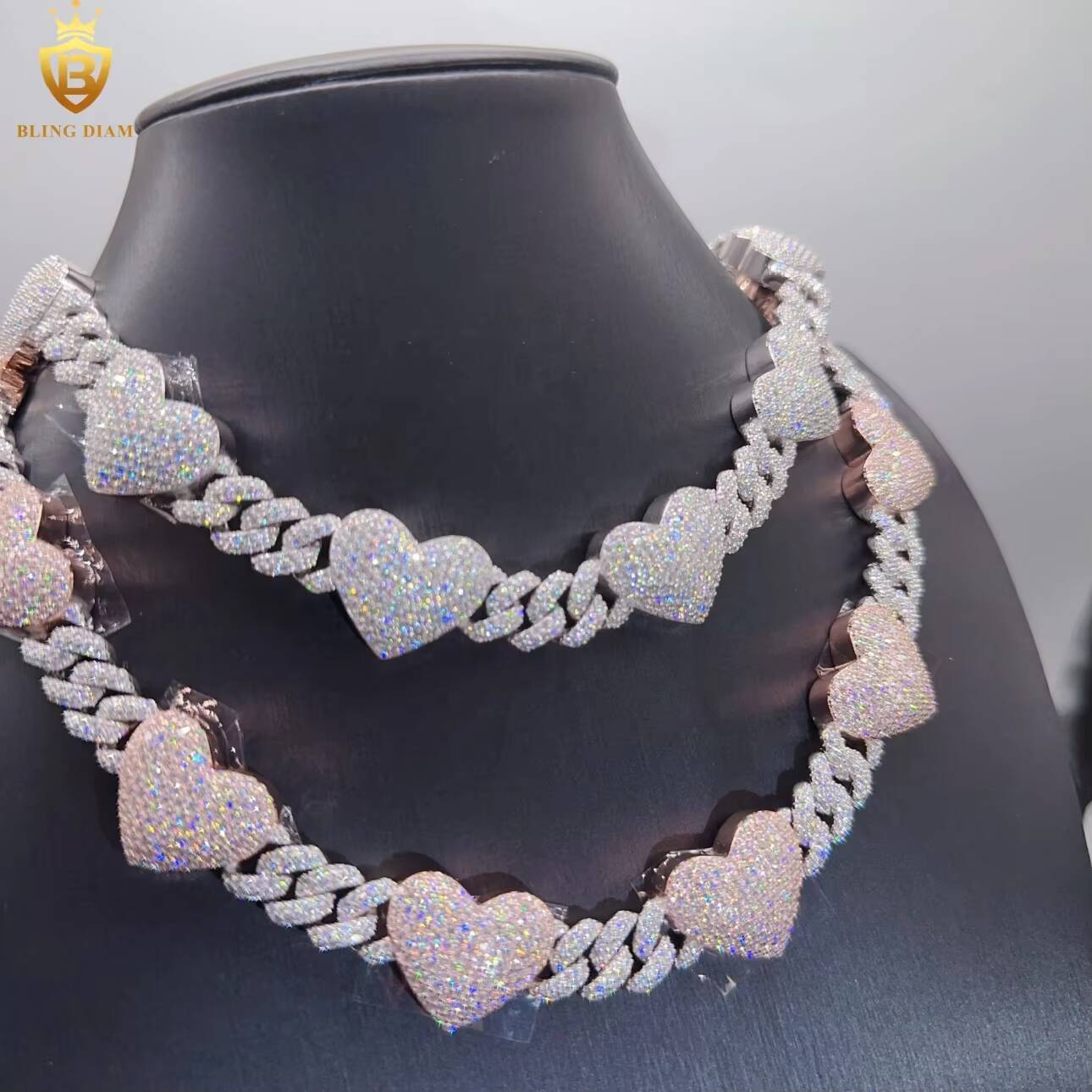 High Quality Fine Jewelry D Color VVS Moissanite Diamond High Quality Iced Out Buss Down Necklace Miami Cuban Link Chain