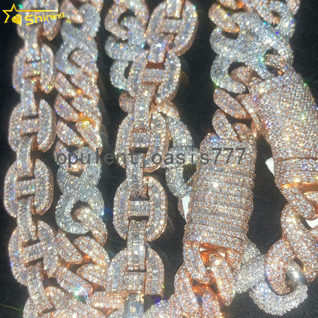 Crazy Design Bussdown Custom 15mm 18mm 20mm VVS Moissanite Chain Hip Hop Baguette Moissanite Cuban Link Chain