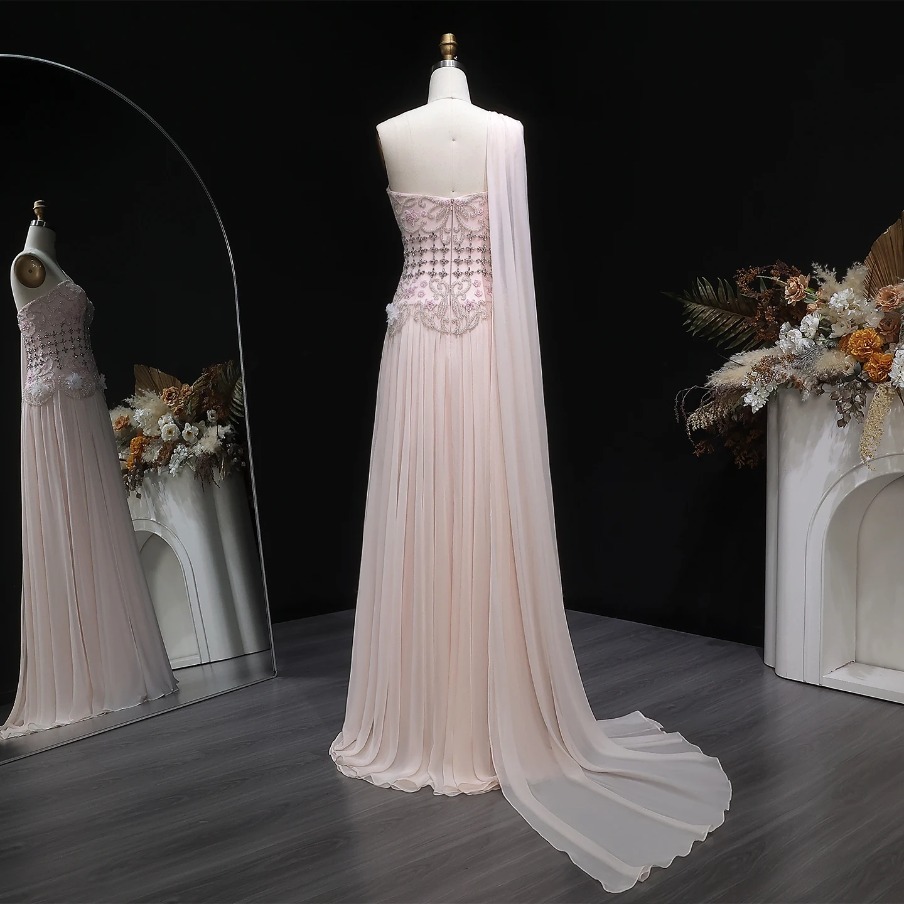 Sharon Said Elegant One Shoulder A Line Evening Dress with Cape 3D Flowers Crystal Beaded Formal Party Gowns Customized M30