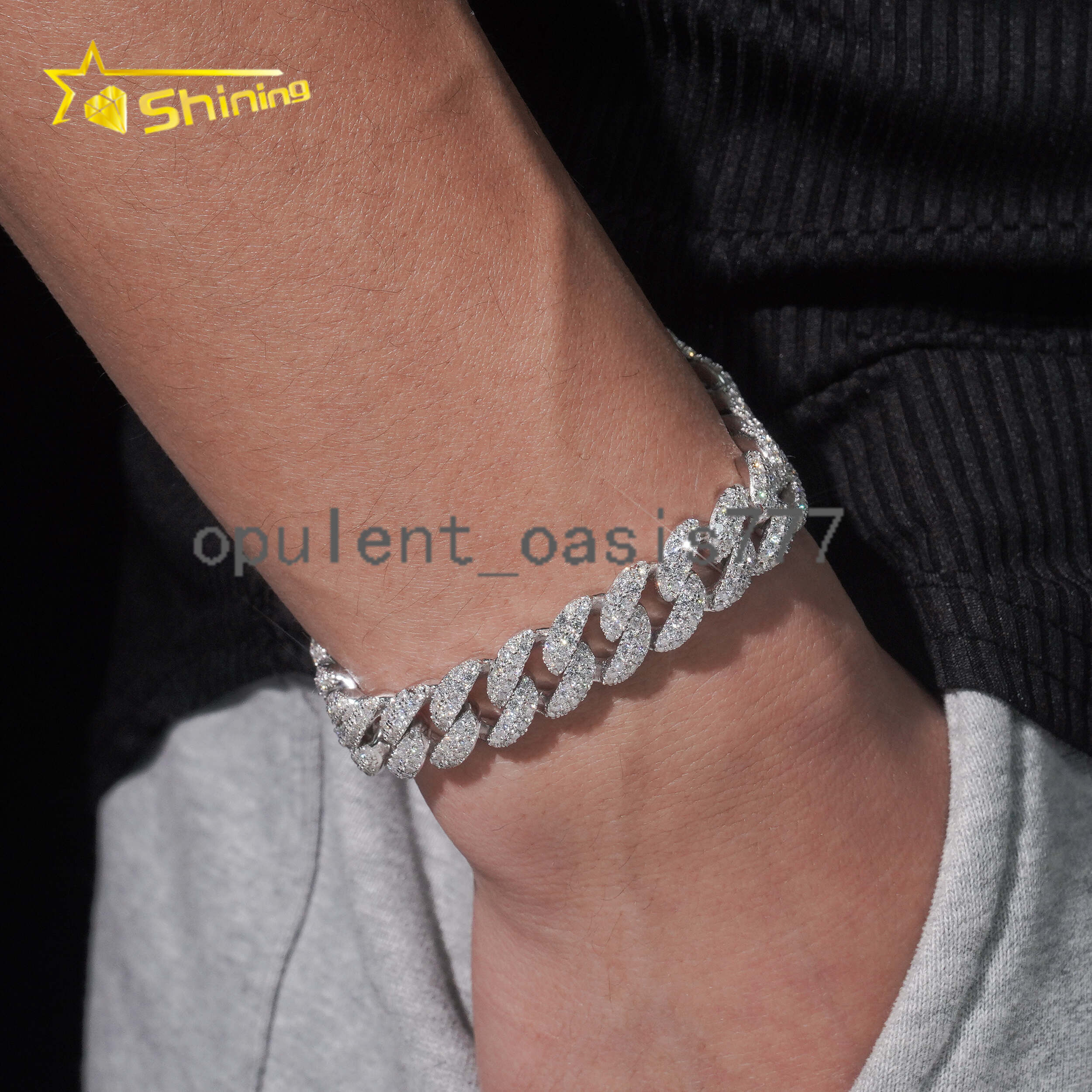 Promotion Sales Hip Hop Jewelry 12mm Width Moon Shape VVS Moissanite Cuban Link Chain 925 Sterling Silver Iced Out Men Necklace