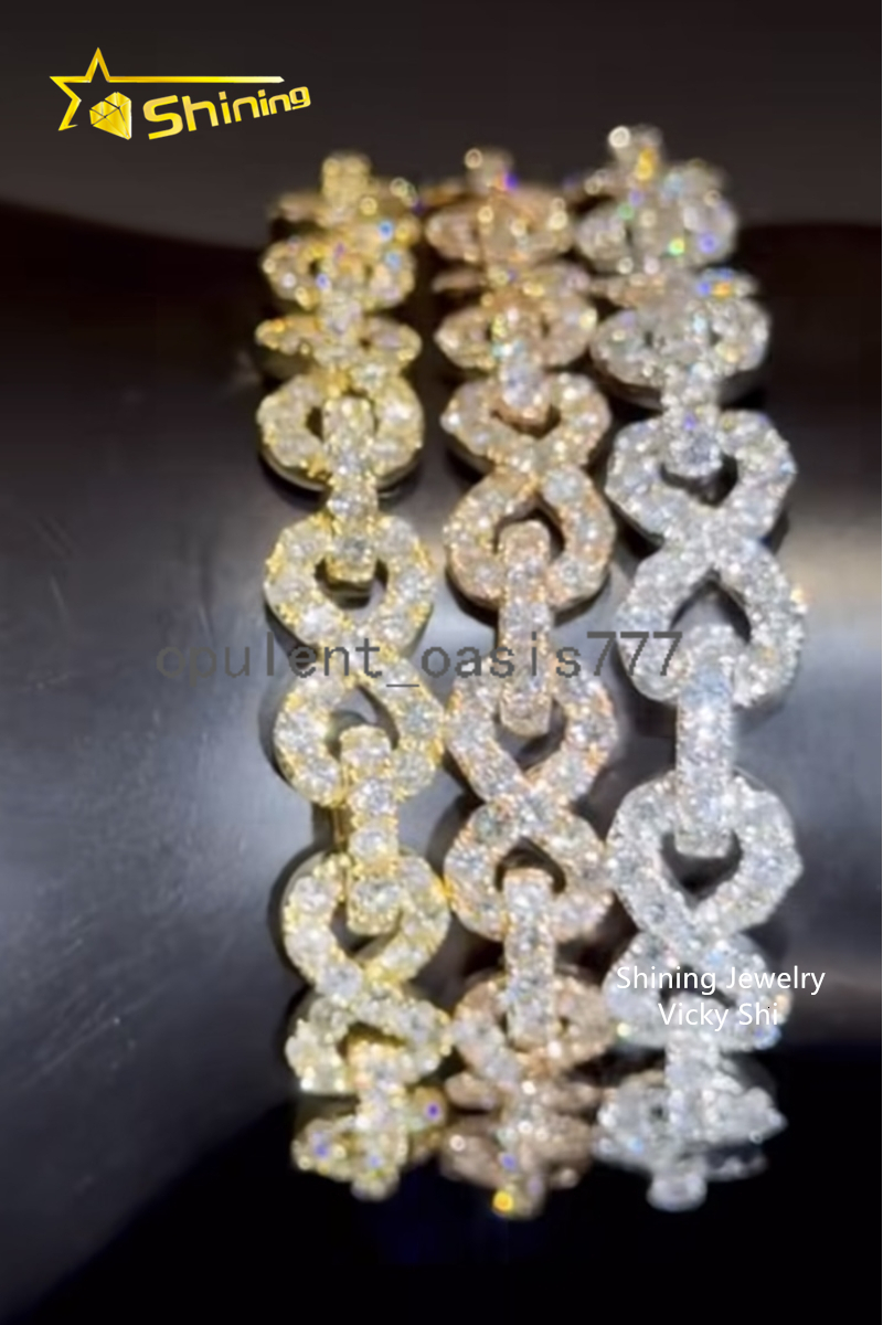 Iced Out 13MM Infinity Link GRA Men Hip Hop Cuban Link Chain 925 Sterling Silver Moissanite Hip Hop Jewelry